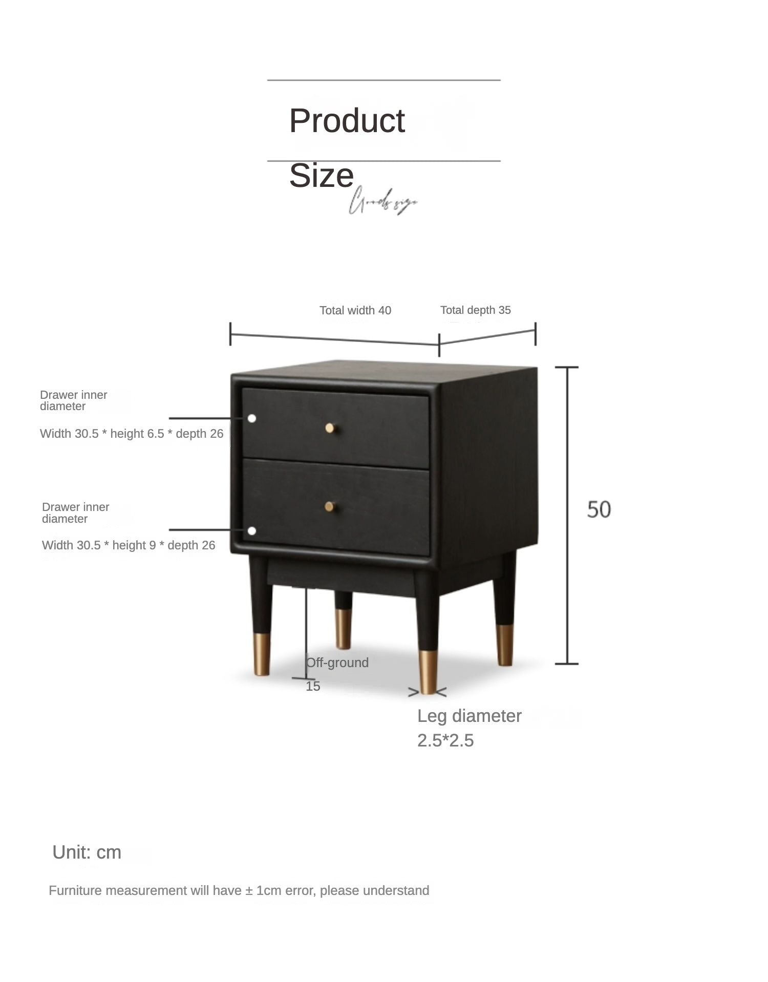 Solid Oak Wood Nightstand in Smoked Finish - Perfect for Bedroom, Living Room, or Office Furniture