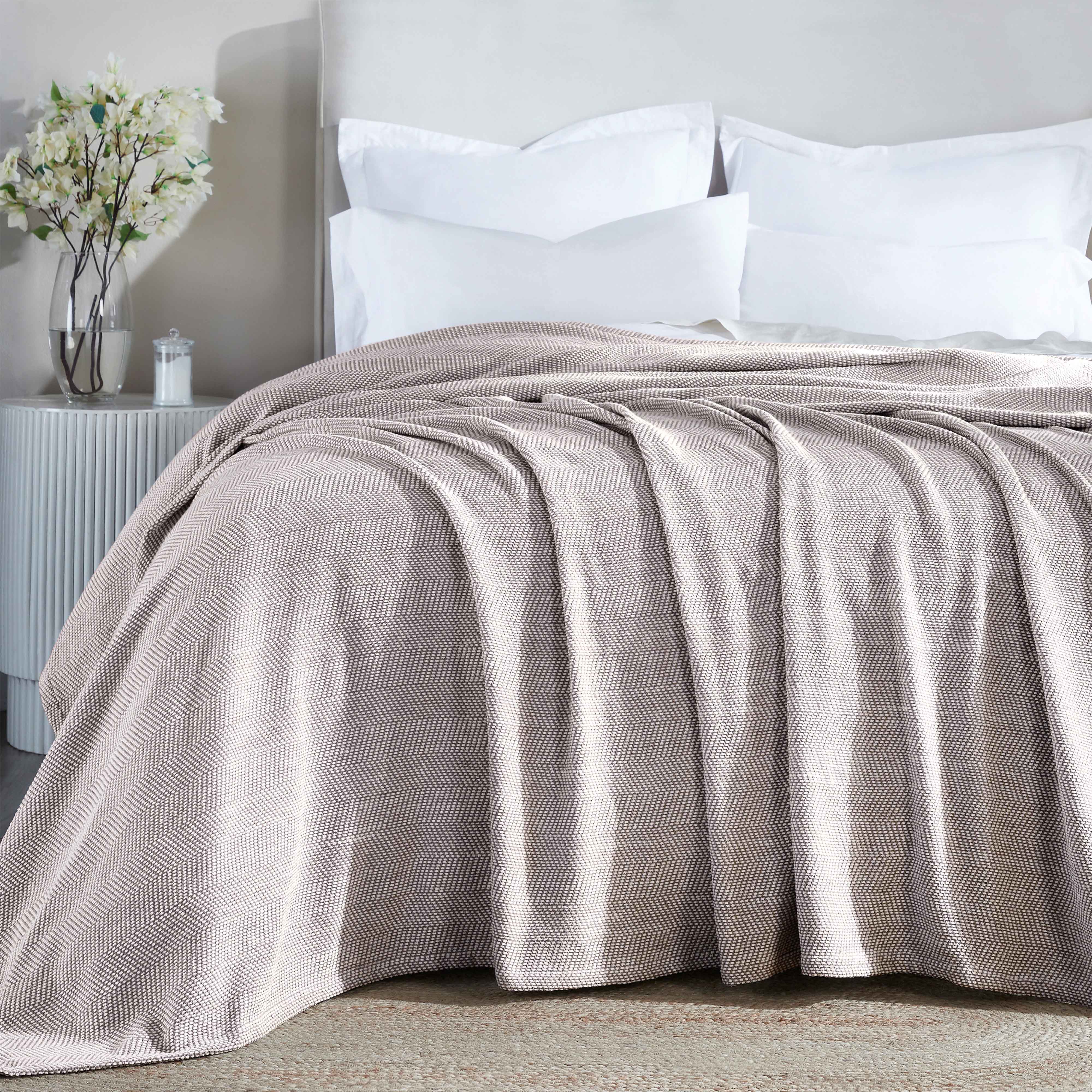 Soft Maya Chenille Herringbone Cotton Blanket - Medium Weight Throw for Bed, Sofa & Couch - Cozy Home Decor & Gift Idea
