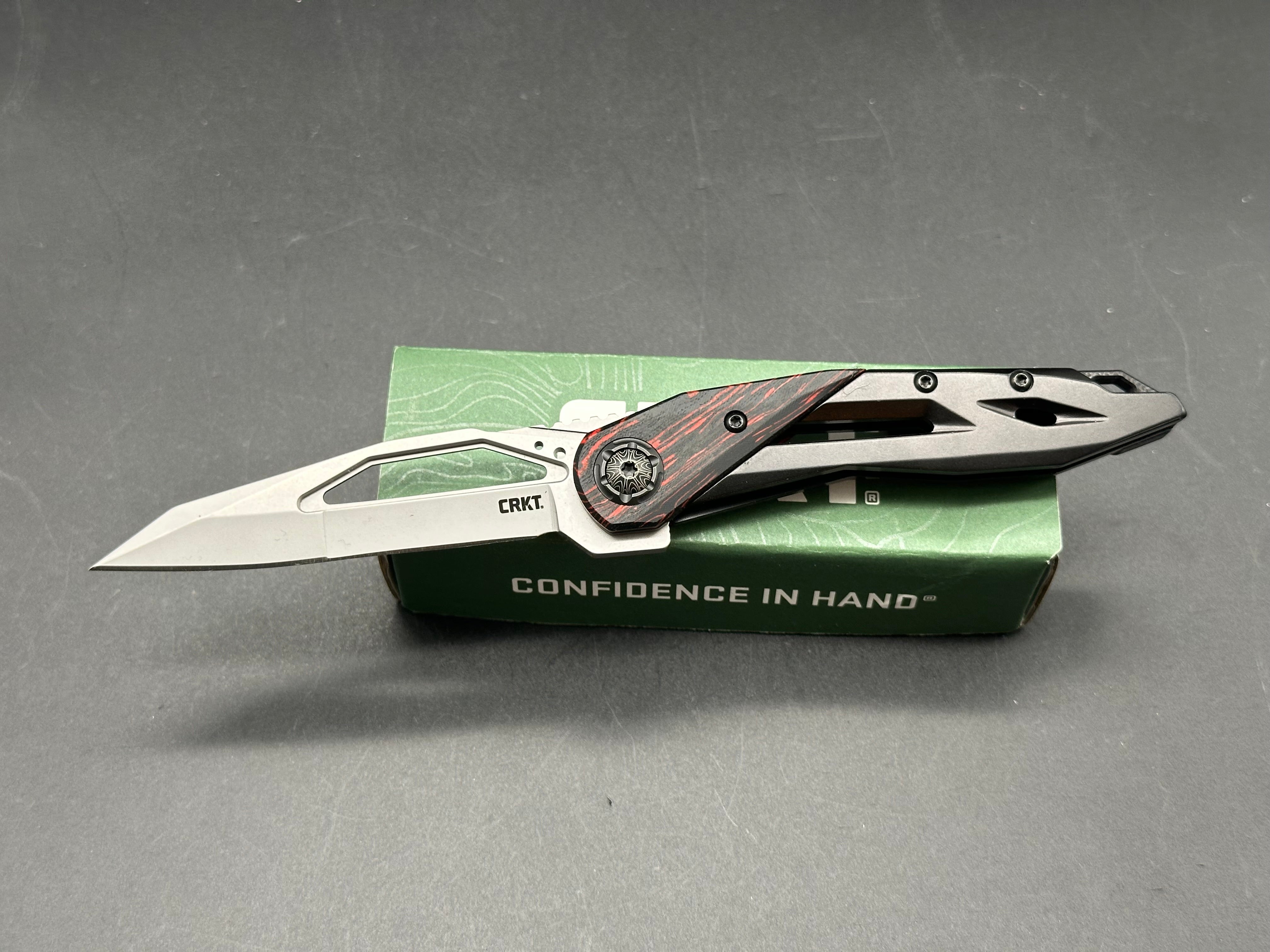 CRKT Nucleus Folding Knife - Black Stainless Steel Frame with Red G10 Bolster | 12C27 Sandvik Blade by Princeton Wong Design | EDC, Outdoor, Camping & Survival Knife