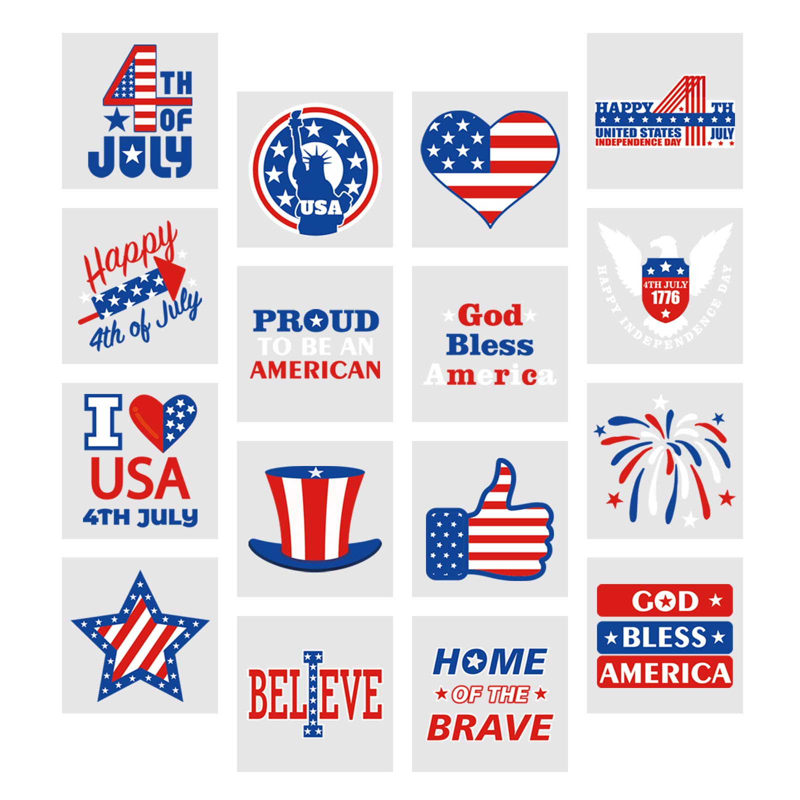 192PCS Patriotic Temporary Tattoos for 4th of July - American Flag Themed Independence Day Party Supplies, Memorial Day Decorations - Perfect for Independence Day Celebrations, BBQs, Pool Parties and Patriotic Events