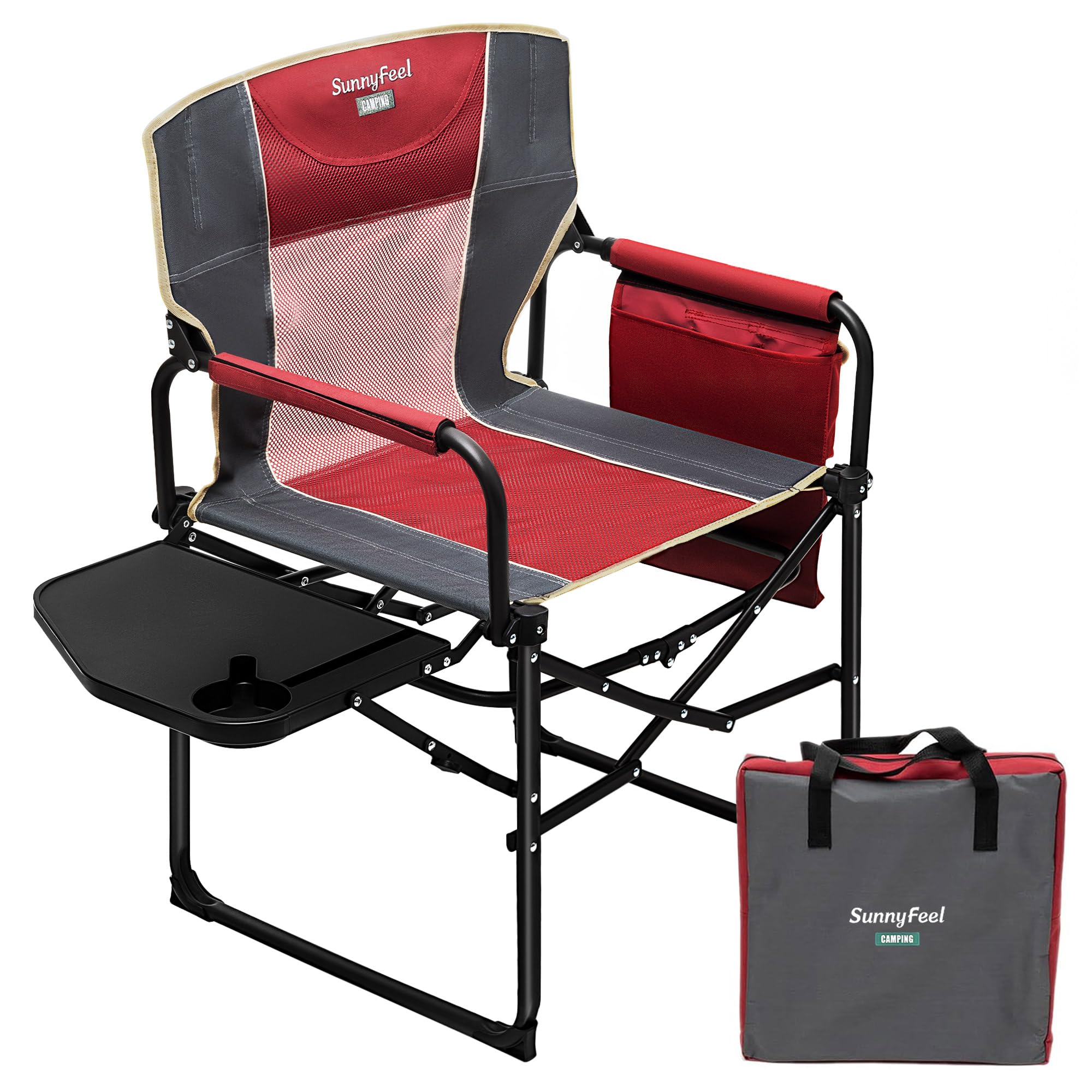 **SUNNYFEEL Oversized Heavy Duty Folding Camping Chair with Side Table & Pocket – Portable Outdoor Chair for Beach, Fishing, Picnic, Concert, Tailgating – Perfect for Camping, Backyard, and Patio Relaxation**