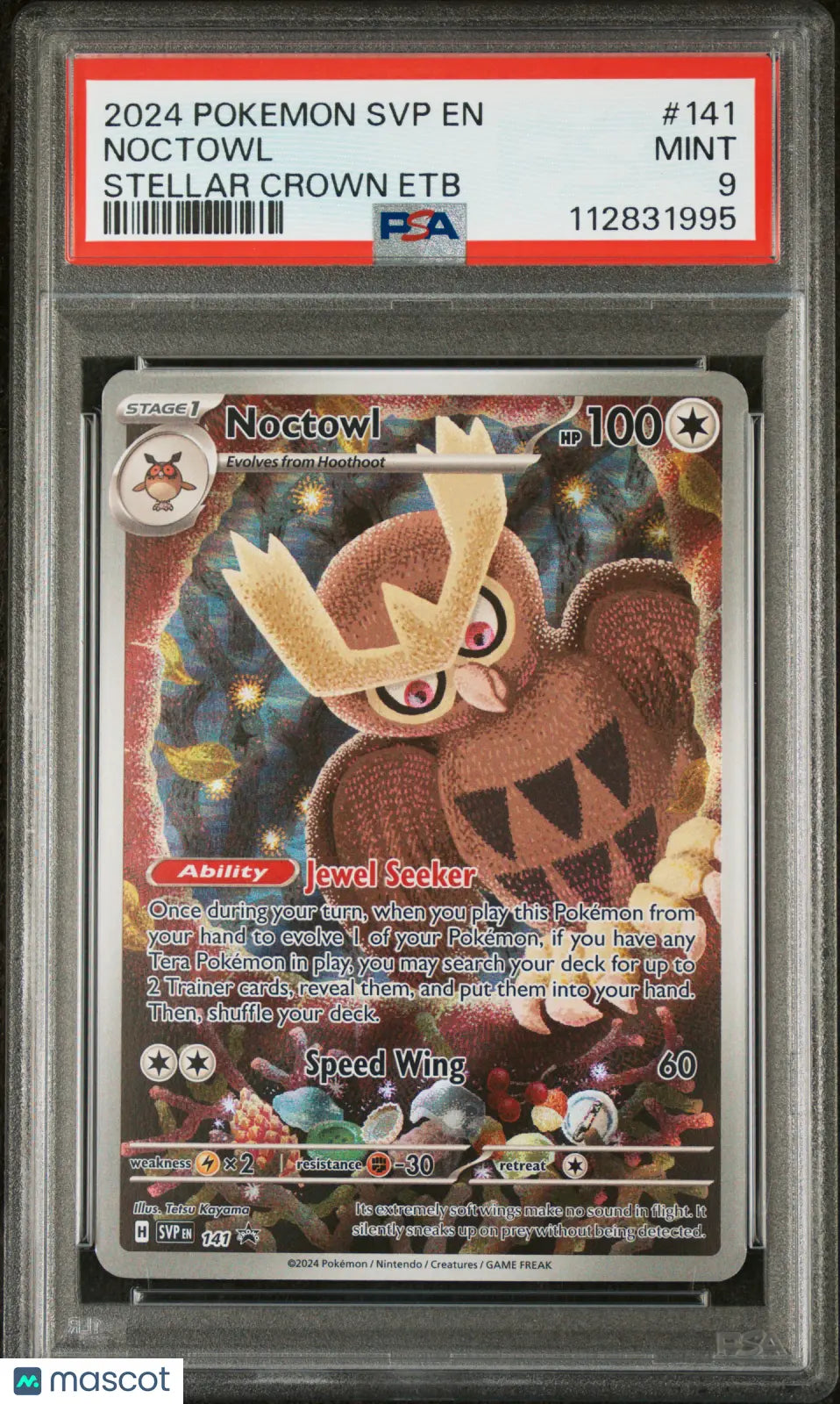 2024 Pokemon Scarlet & Violet SVP Black Star Promo Noctowl #141 Stellar Crown Elite Trainer Box PSA 9 Graded Card - Perfect for Collectors, Gaming & Investment