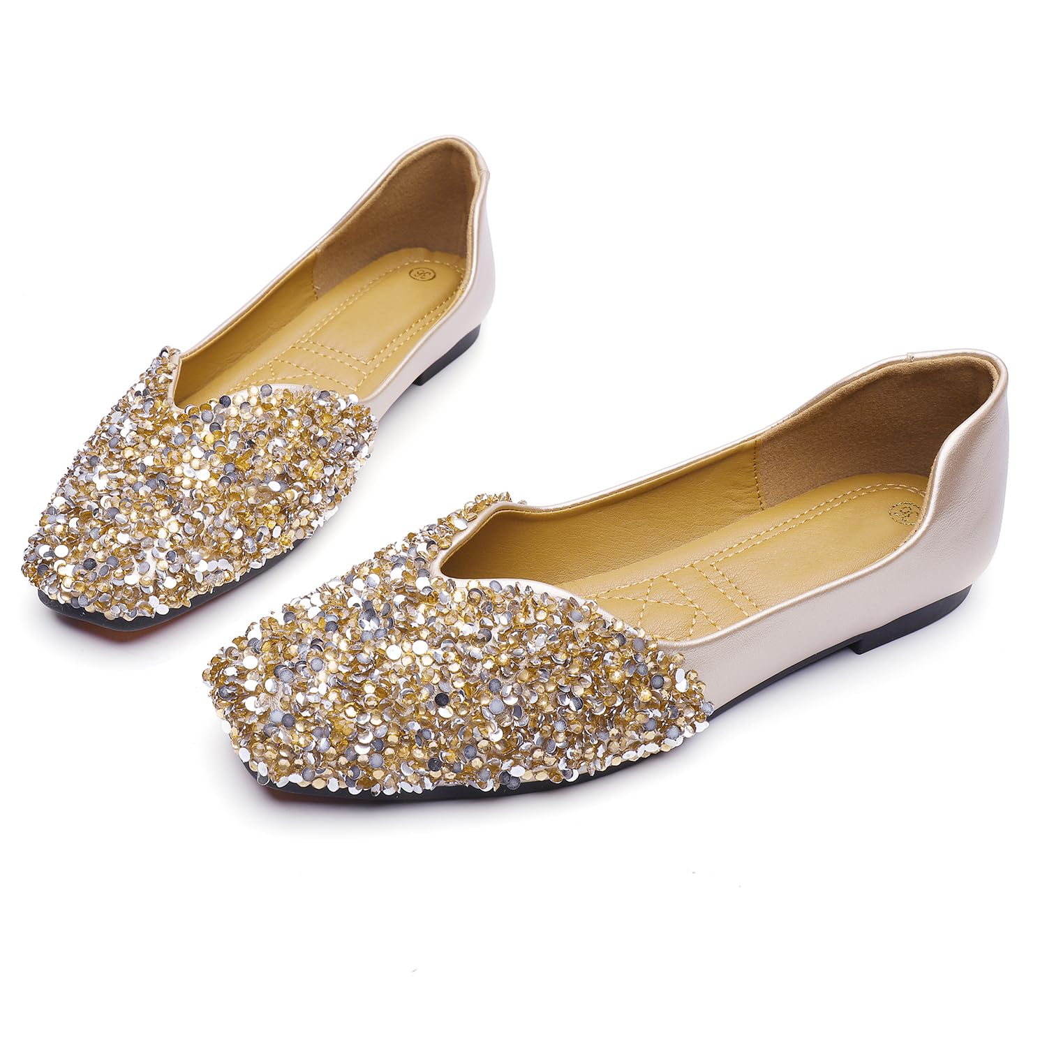 Women's Rhinestone Square Toe Ballet Flats - Comfortable Slip On Low Heel Dress Shoes for Wedding, Party & Office Wear | Fashionable & Elegant Women's Flats