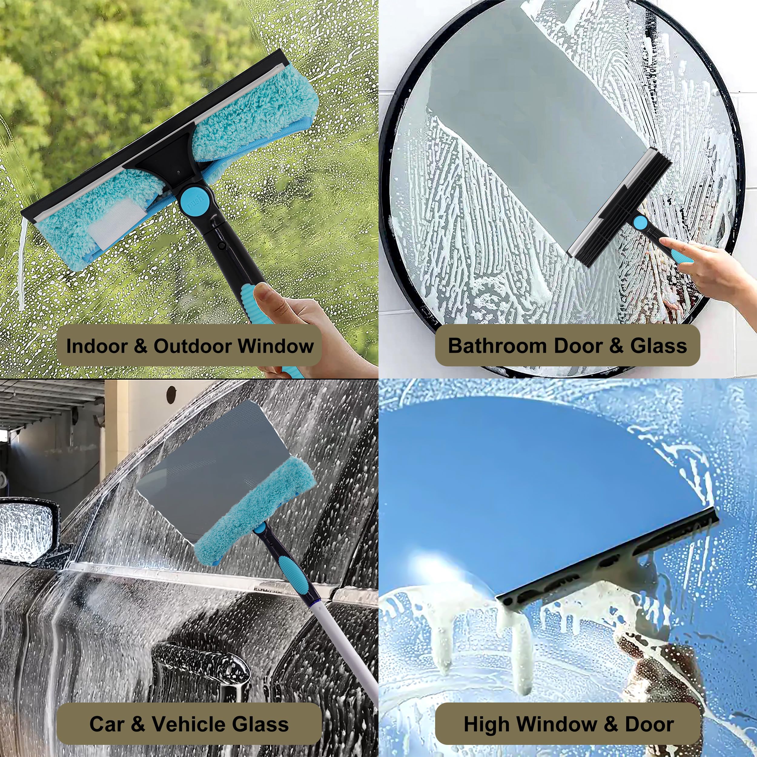 Rotatable 2-in-1 Window Cleaner with Pole - for Home & Car Glass Cleaning