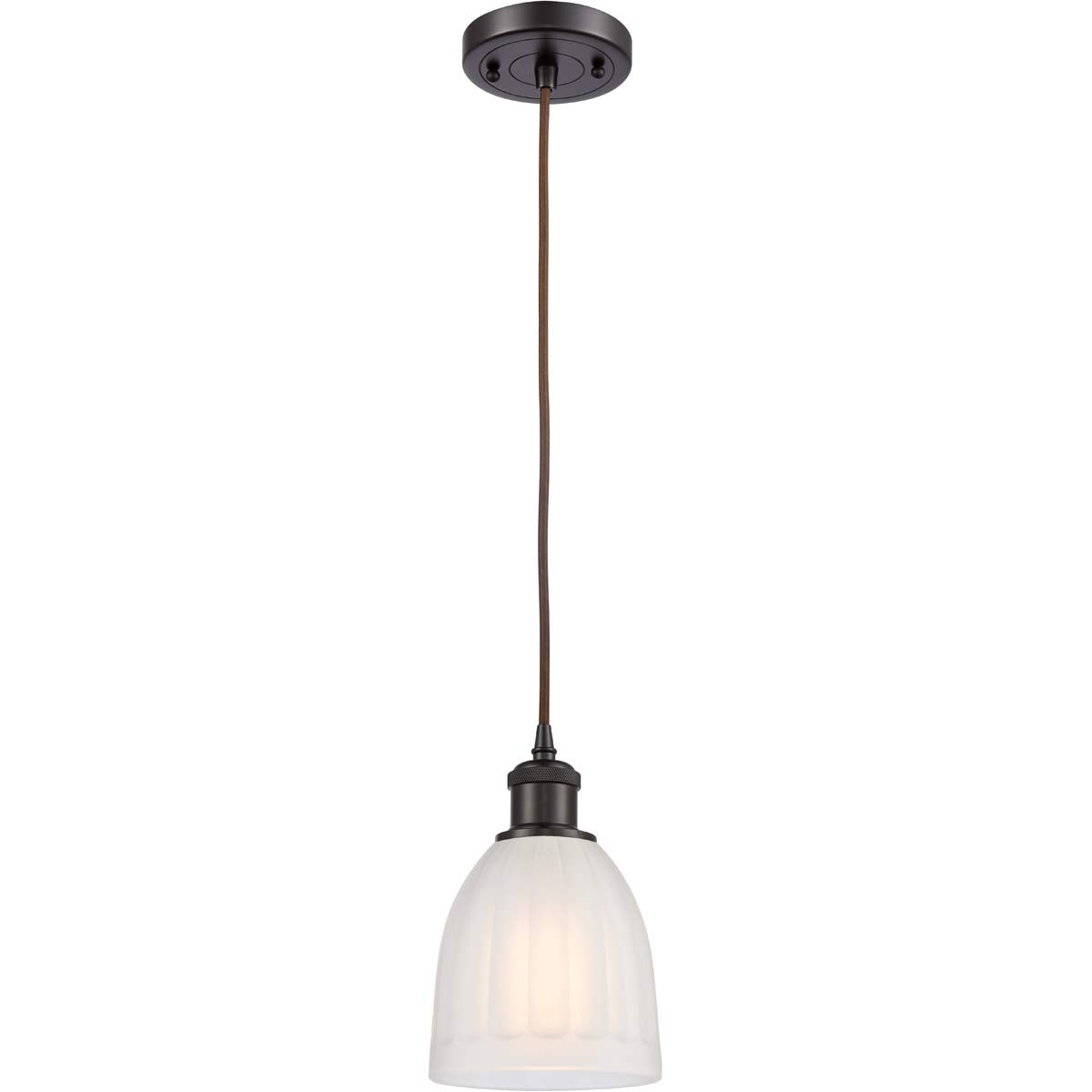 Oil Rubbed Bronze Mini Pendant Light - 6 Inch Wide White Glass Shade with Steel/Cast Brass Base - Single Light Fixture for Kitchen Island, Dining Room, or Entryway Lighting