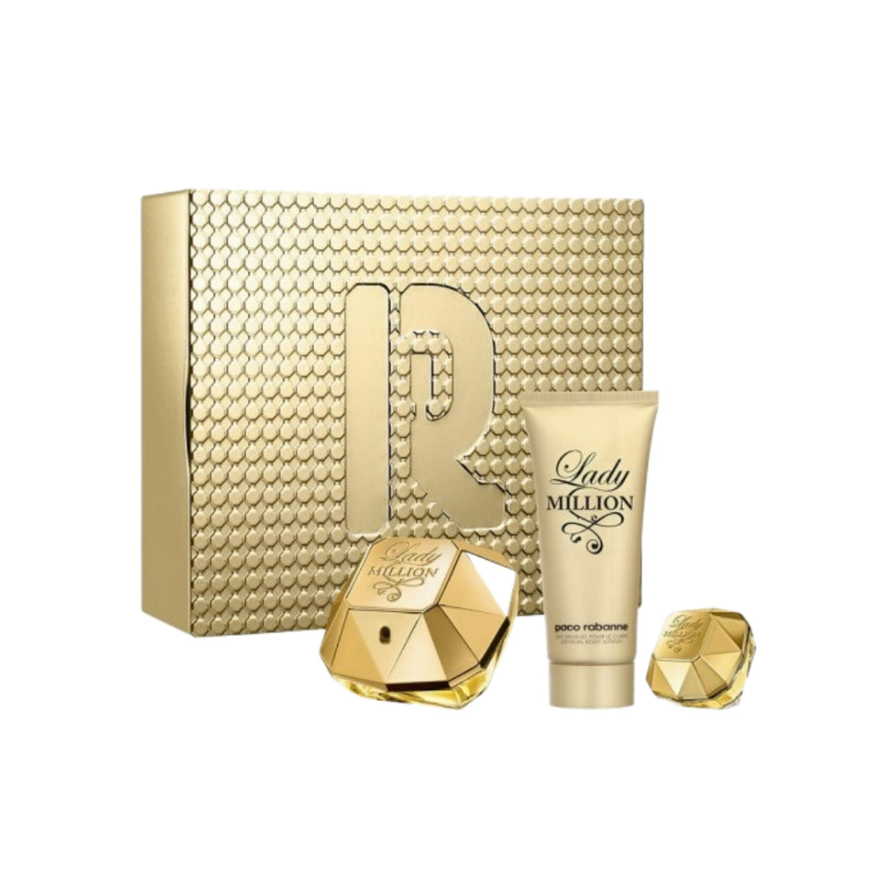 Lady Million 3 Piece Eau De Parfum Gift Set - 3 x 80ml Luxury Women's Perfume for Day & Night Wear, Special Occasions & Romantic Dates