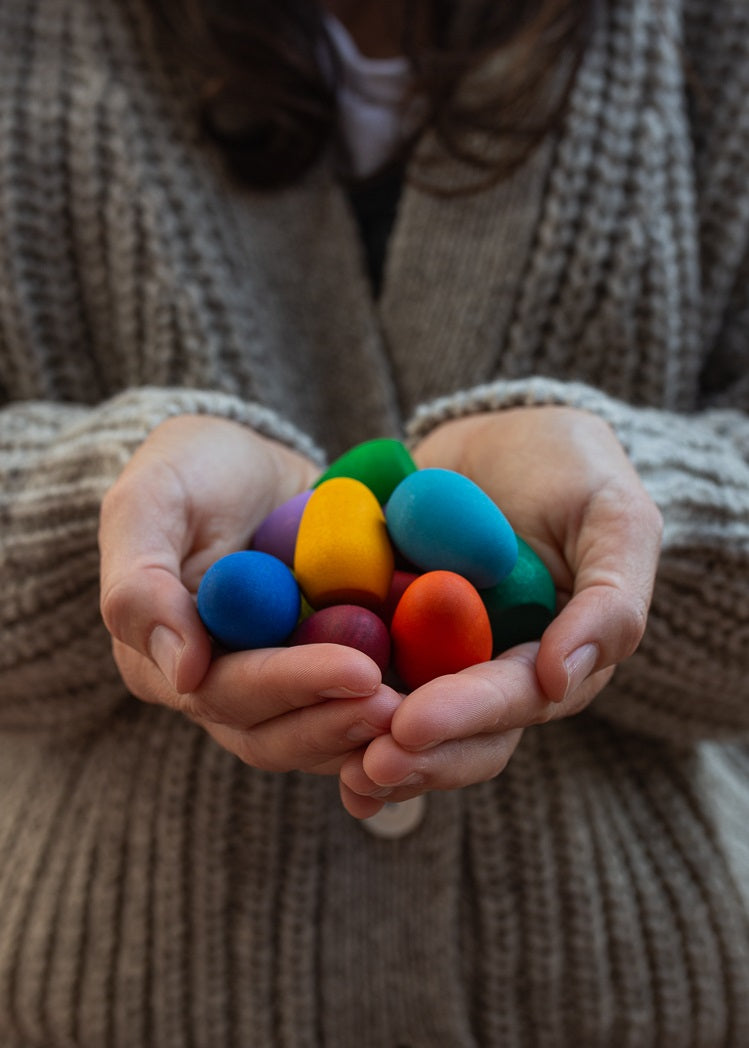 Grapat 36-Piece Wooden Mandala Rainbow Eggs - Montessori Sensory Toys for Kids, Open-Ended Play & Early Learning Activities
