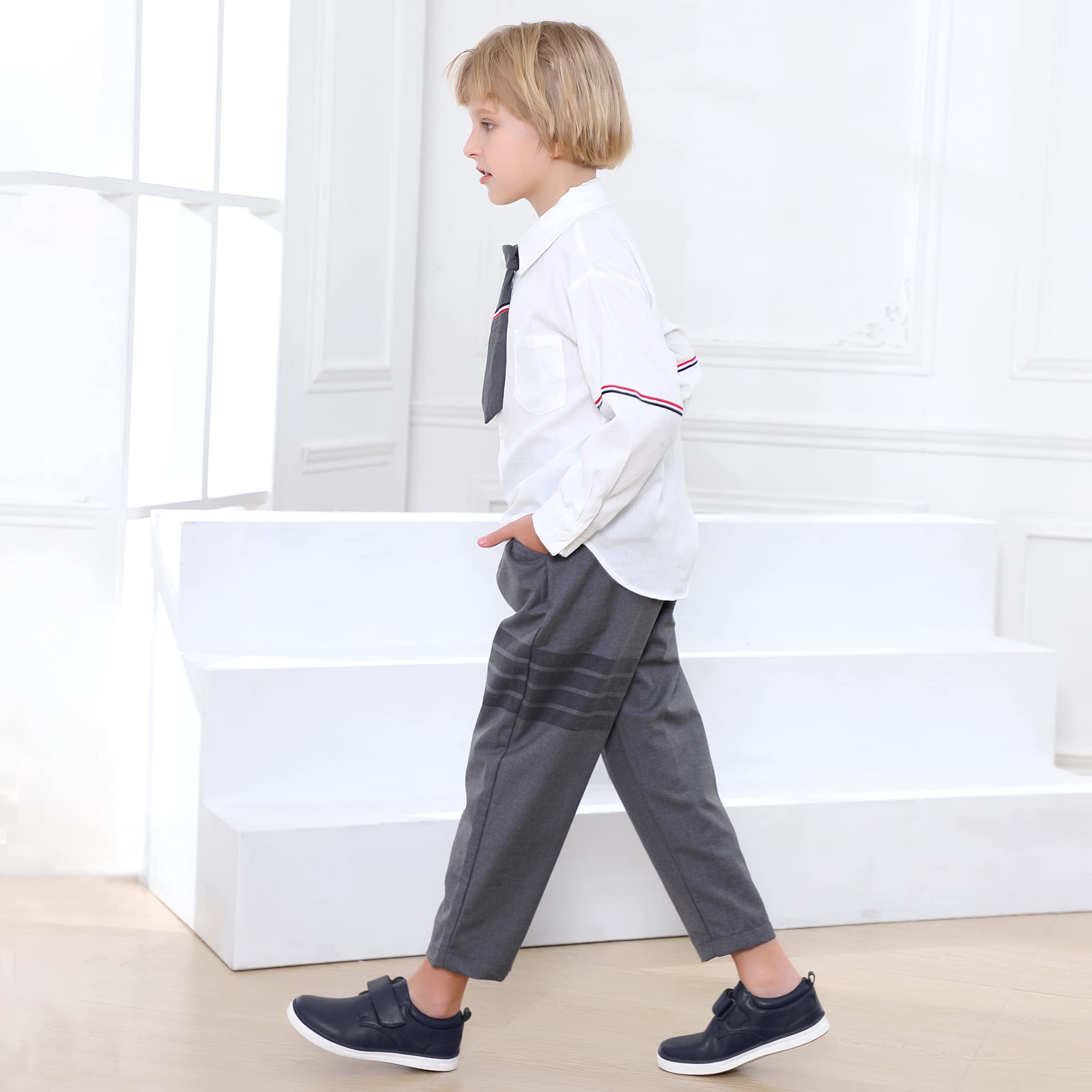 Firelli Boys Loafers - Hook & Loop Dress Shoes for School Uniforms | Comfortable Kids Oxford Shoes for Casual Wear & Daily Activities