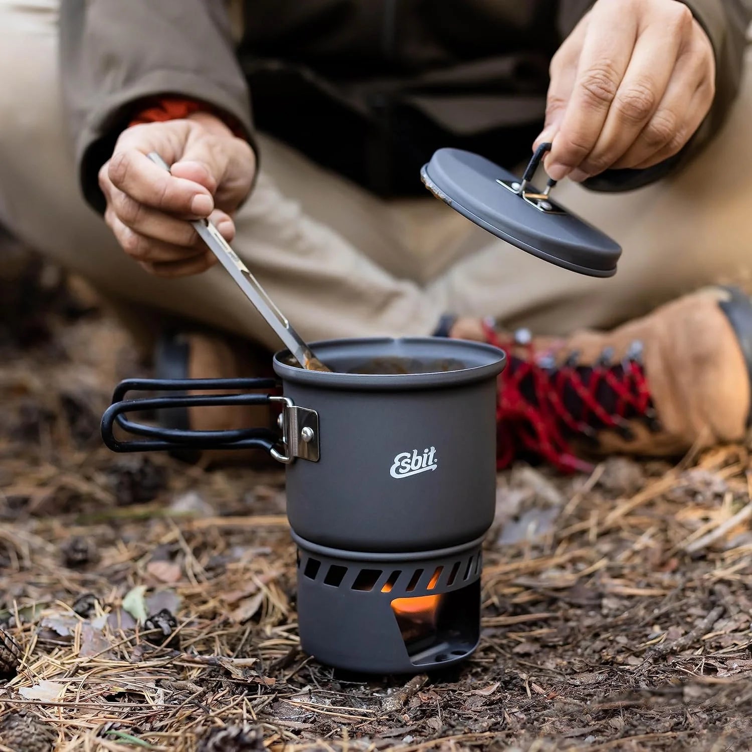 Portable 585ml Hard Anodized Aluminum Camping Cook Set for Solid Fuel - Compact & Lightweight for Backpacking, Hiking & Outdoor Adventures