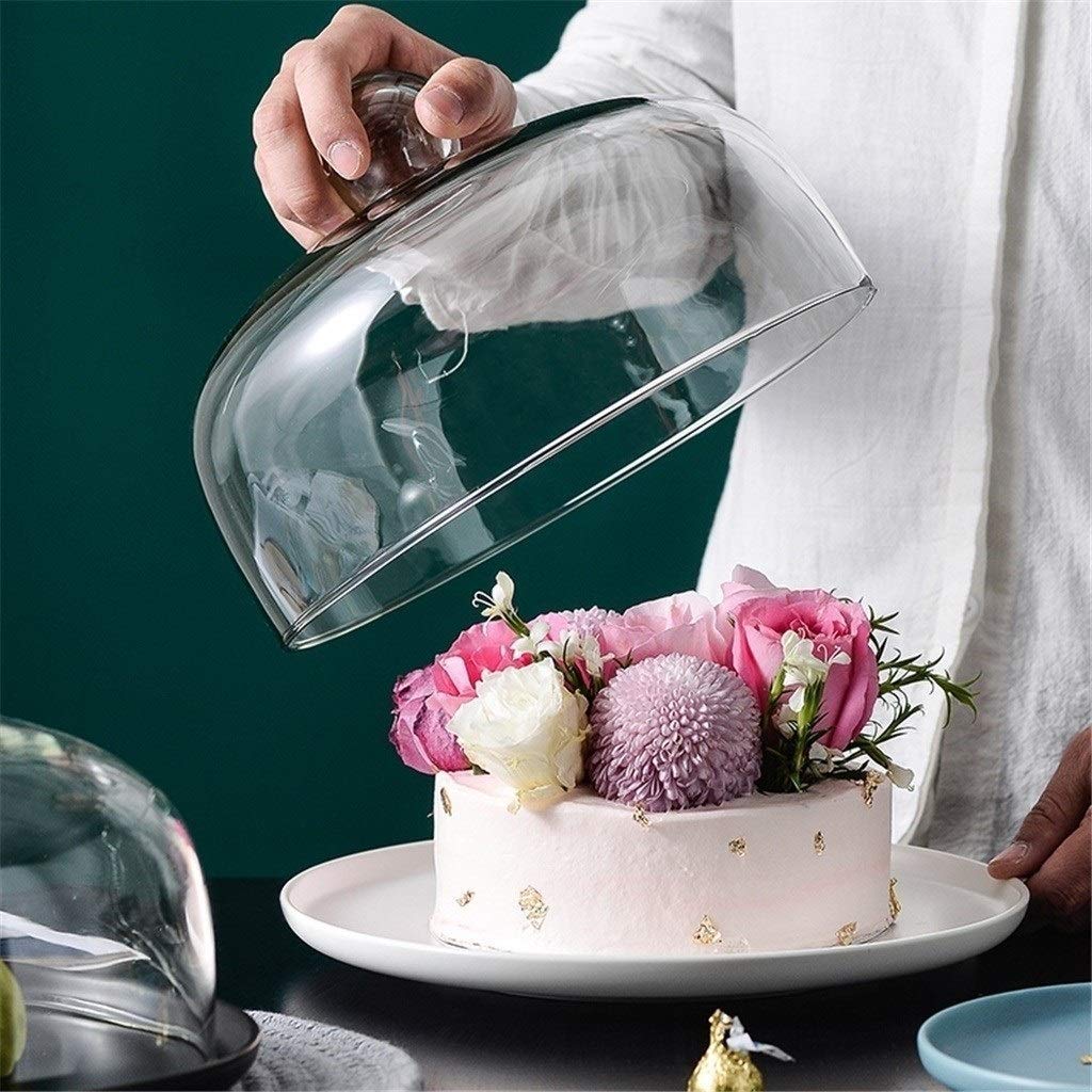 6/8/10 Inch Glass Cake Dome with Stand - Elegant Porcelain Serving Platter for Desserts, Snacks & Fruit Preservation - Chip & Dip Server for Parties, Afternoon Tea & Kitchen Display (Blue, 26x26x20CM)
