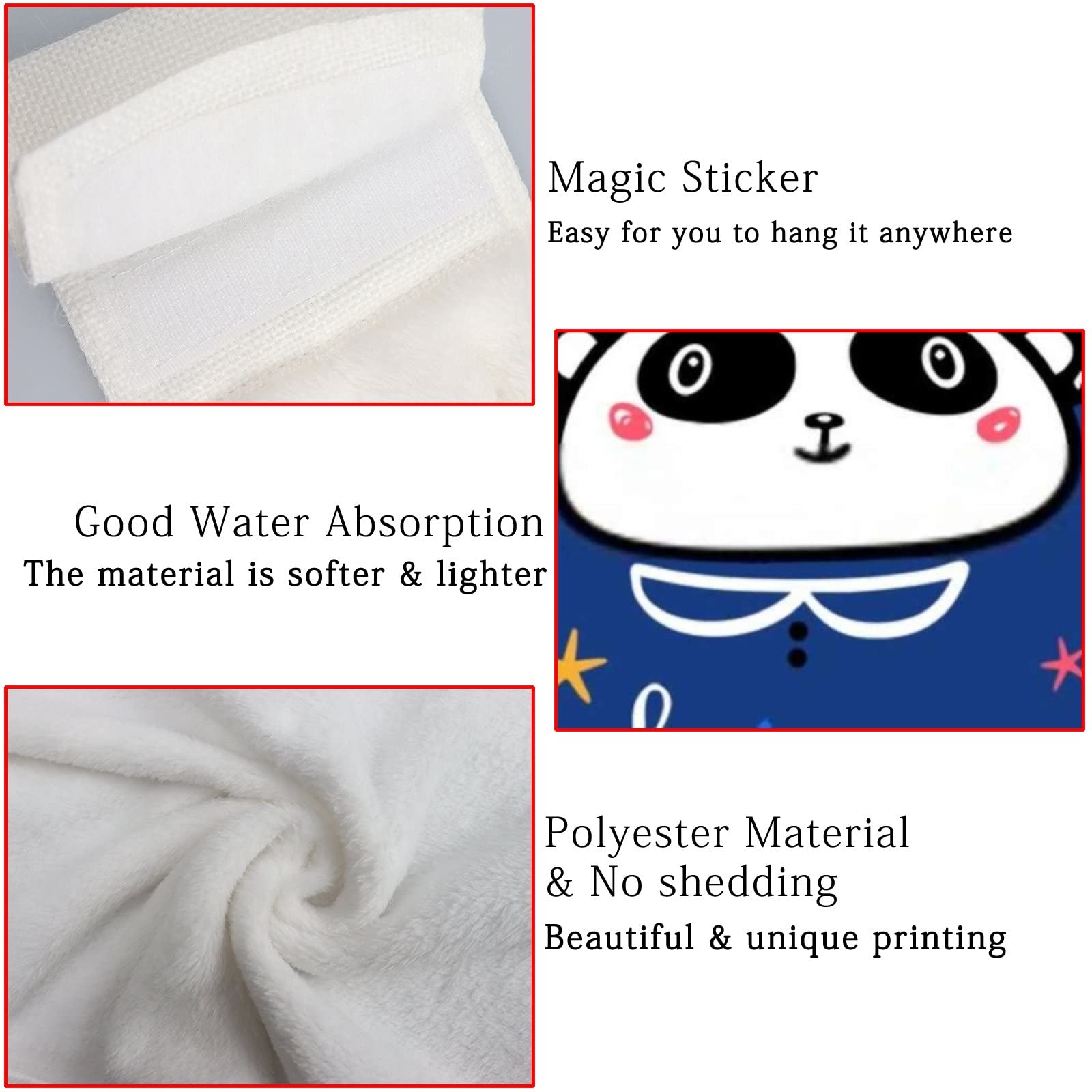 Super Absorbent Kids Panda Bear Hand Towels - 2 Pack, Soft & Machine Washable Hanging Towels with Loop for Kitchen & Bathroom - Perfect for Kids' Bedtime & Bath Time