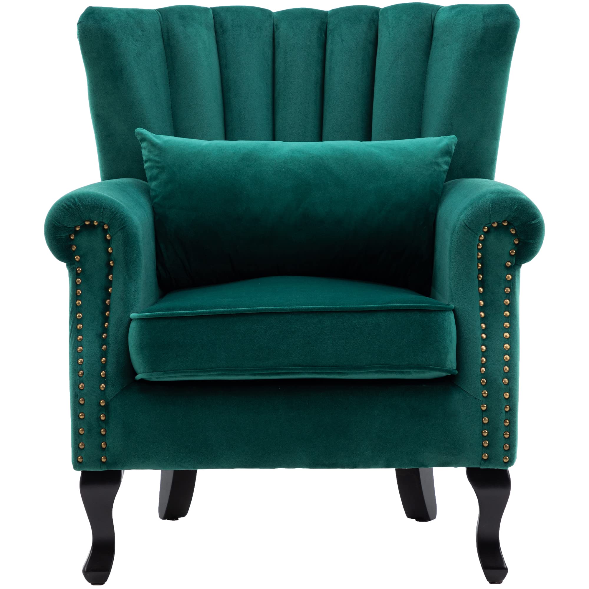 Mid Century Modern Tufted Wingback Accent Chair - Velvet Green Club Lounge Armchair for Living Room, Bedroom & Office - DM Furniture DM-Furniture Single Sofa Chair