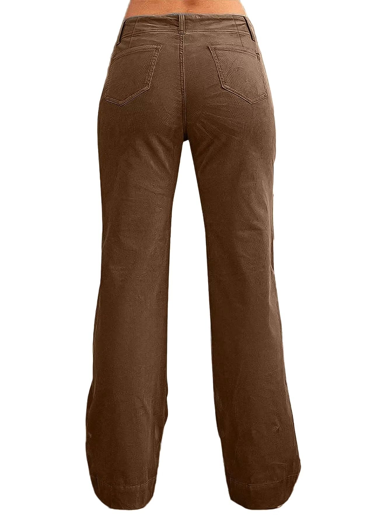 Flamingals Women's Wide Leg Corduroy Pants - Mid Waist Flare Straight Leg Casual Dress Pants for Work, Office & Everyday Wear | Trendy Comfortable Workout Jeans for Women