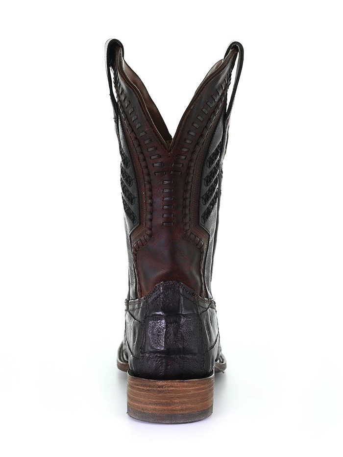 Men's Corral A3878 Square Toe Caiman Boots - Oil Brown with Embroidery & Woven Design | Western Cowboy Boots for Rodeo, Country Dancing & Casual Wear