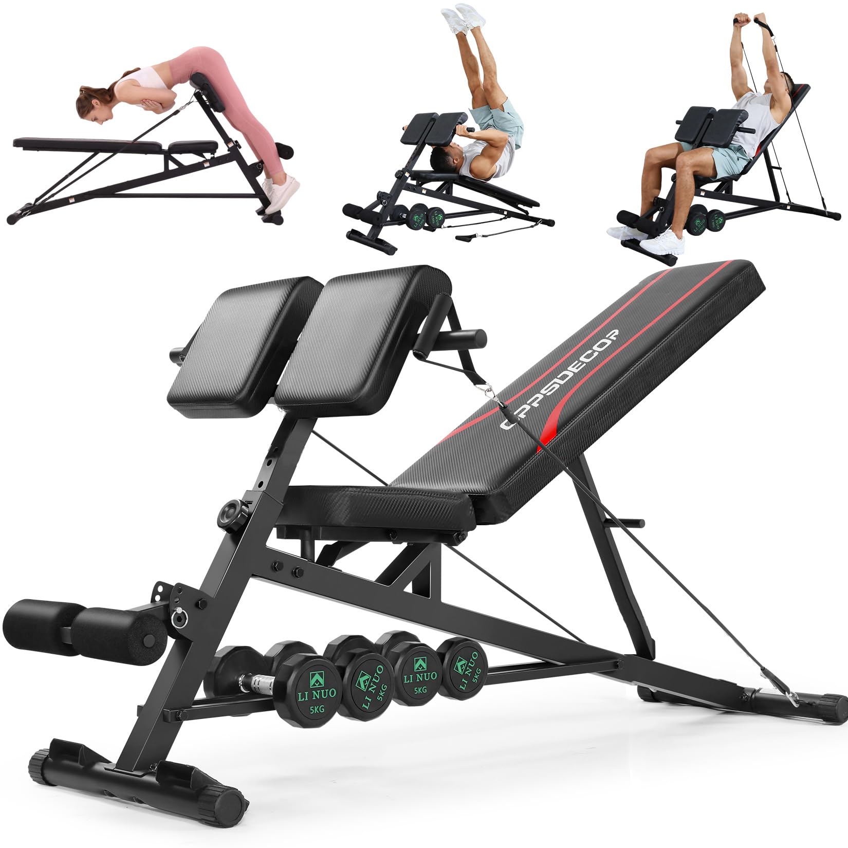 OPPSDECOR Adjustable Weight Bench with Hyper Back Extension, Preacher Curl & Roman Chair - 900LBS Capacity All-in-One Home Gym Equipment for Full Body Workout | Perfect for Strength Training, Ab Exercises & Back Pain Relief at Home