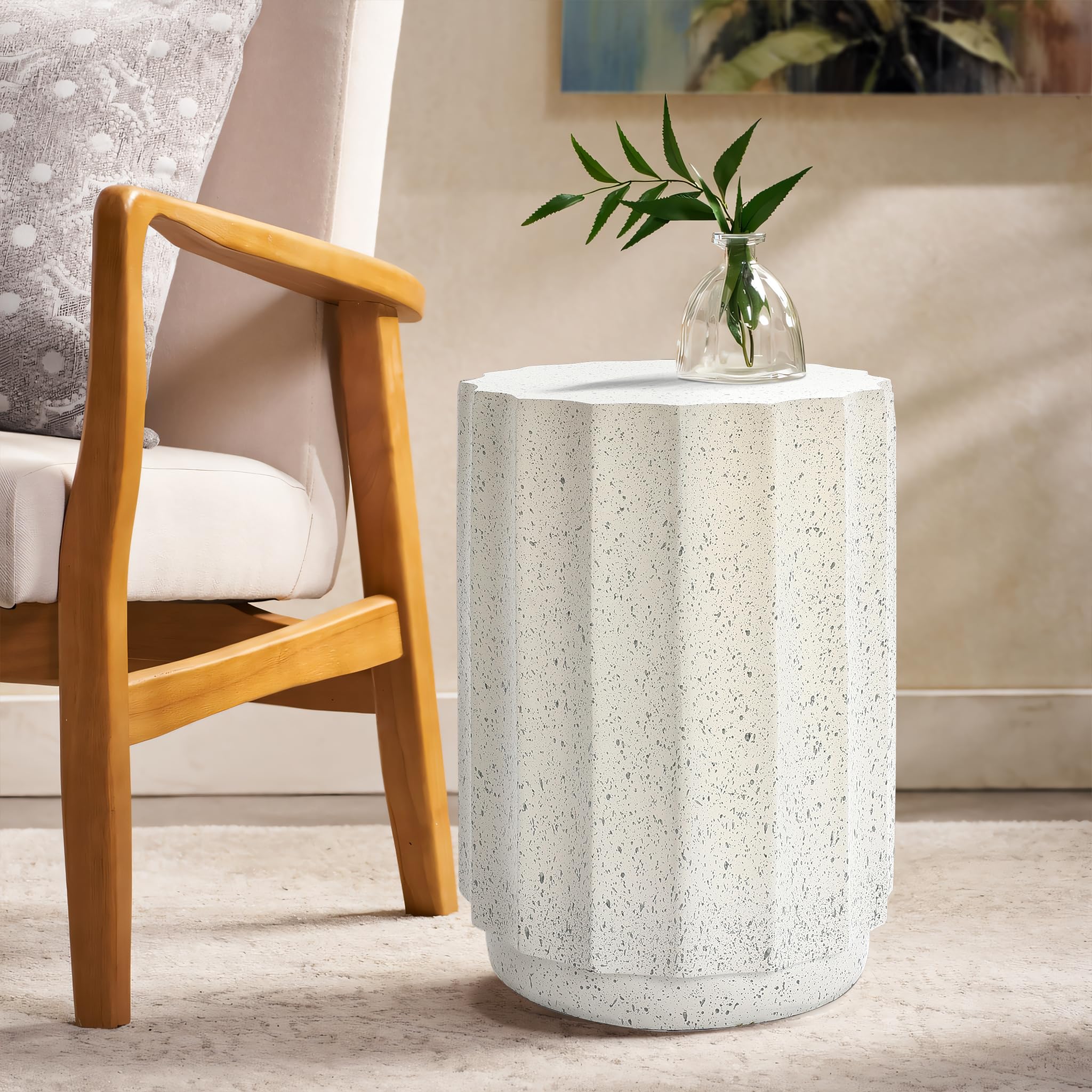 LuxenHome 18 Inch Outdoor Side Table - Cement End Table for Patio, Garden, Balcony | Decorative Stool, Tree Stump Stool, Plant Stand, Drum Table | Perfect for Outdoor Lounging, BBQ Parties & Garden Decor