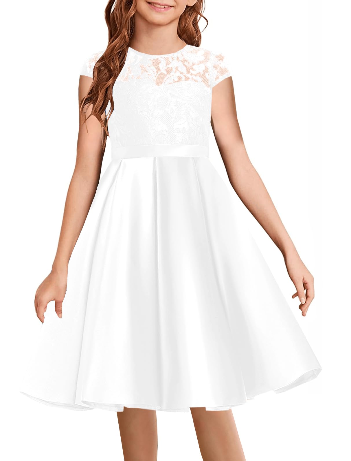 HOSIKA Elegant Flower Girl Dress - Lace Satin A-Line Bridesmaid Princess Gown for Weddings, Birthday Parties & Special Occasions | Perfect for Flower Girls, Pageants & Formal Events