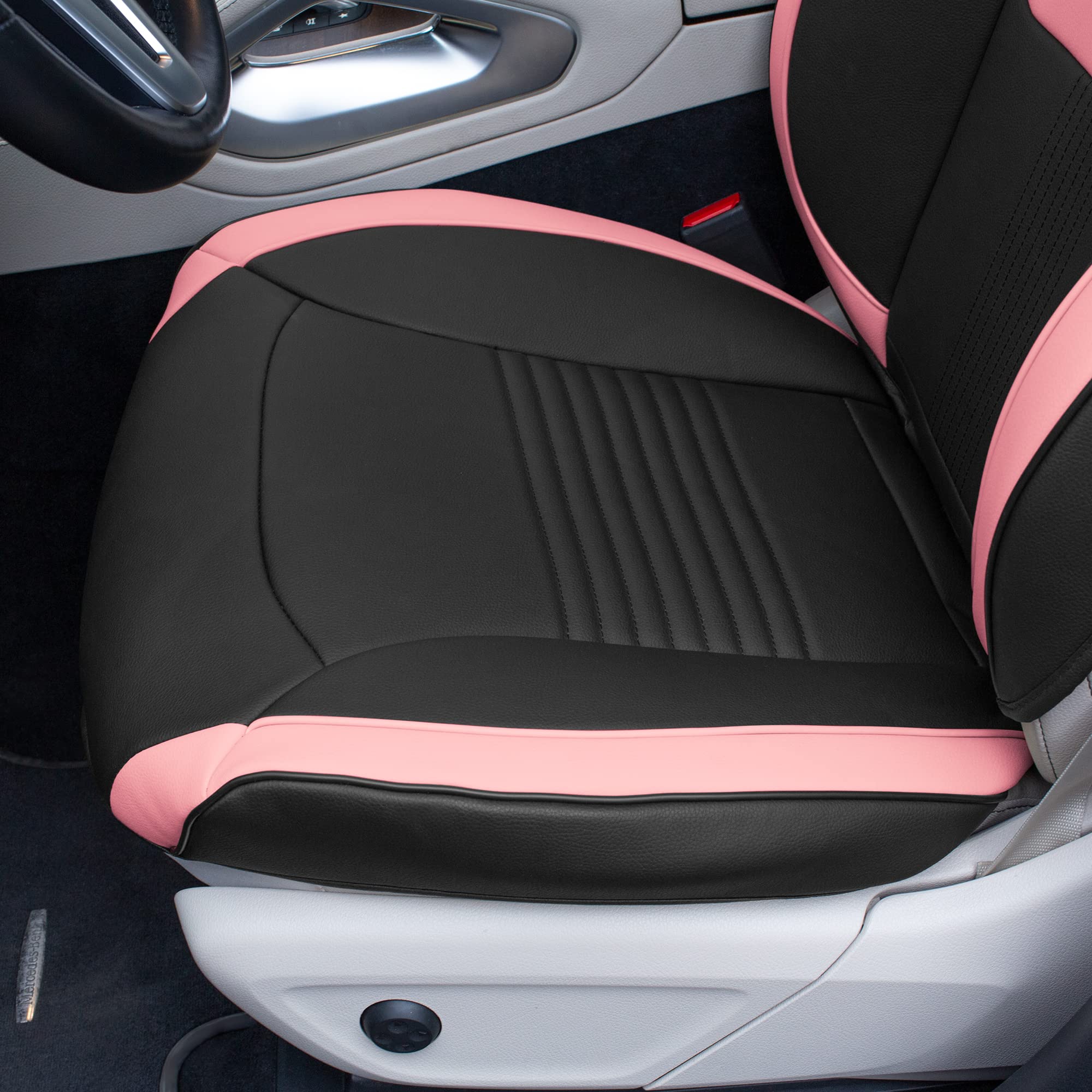 Premium TLH Hybrid70 Deluxe Faux Leather Pink Car Seat Covers with Modern Pattern – Universal Fit Front Set (2 Pack), Waterproof Seat Protector for Cars, Trucks & SUVs | Comfortable & Stylish Upgrade for Daily Commute, Road Trips & Family Travel