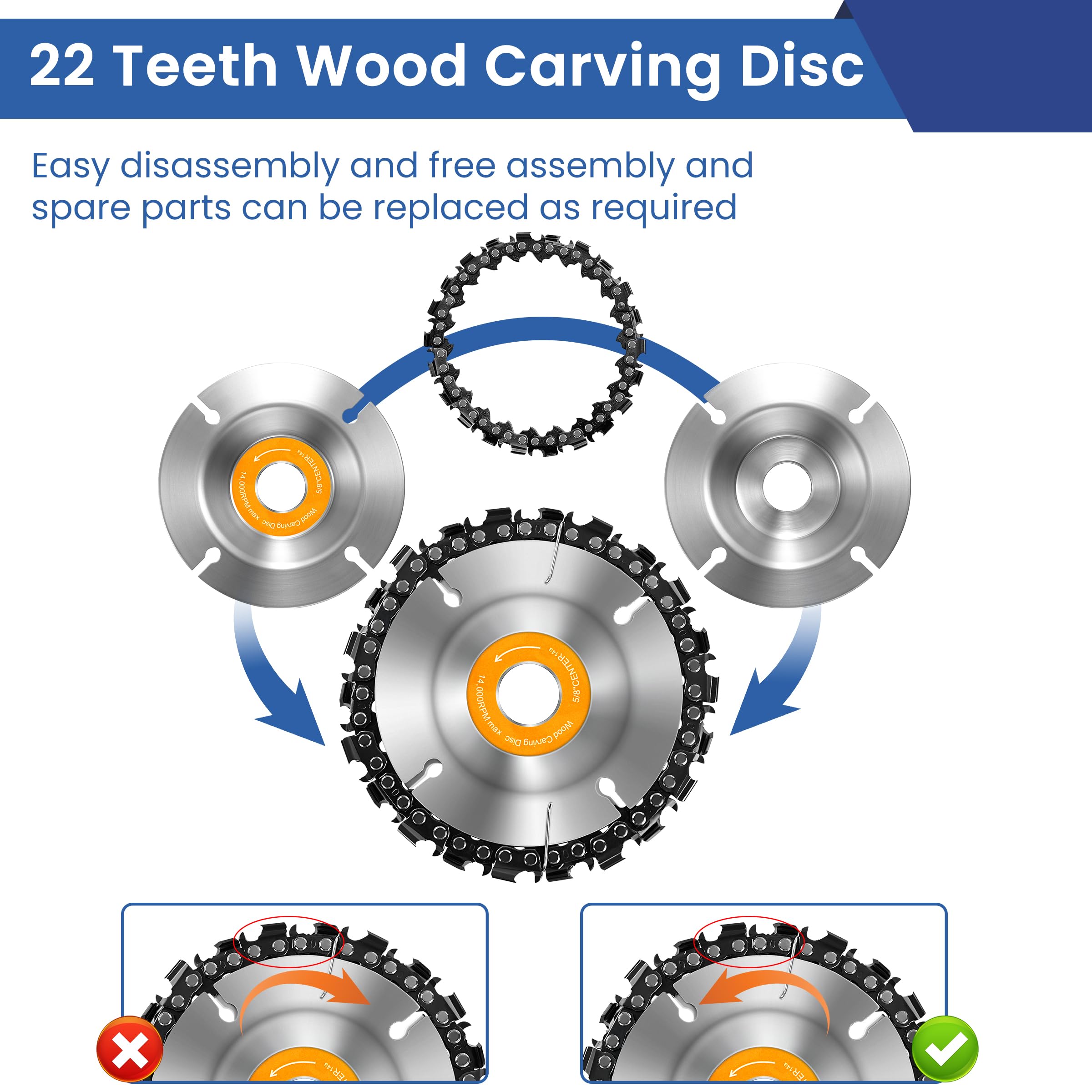 15-Piece Wood Carving Disc Set - 4 1/2 Inch Grinding Wheels with 7/8