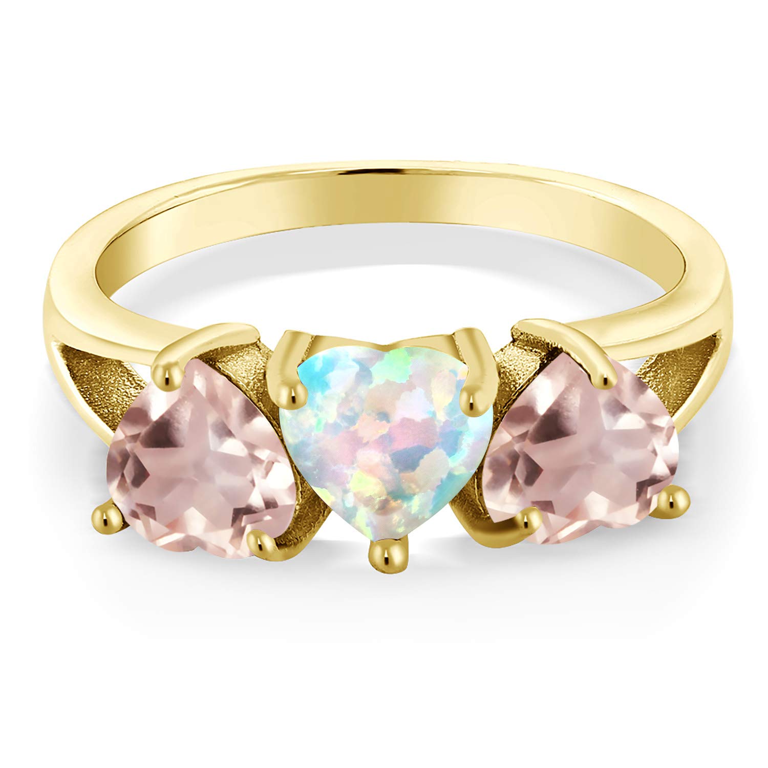 18K Gold Plated Silver Simulated Opal & Rose Quartz Ring for Women - 2.15 CTTW, Size 5-9 | Elegant Jewelry Gift for Valentine's Day, Anniversary & Special Occasions