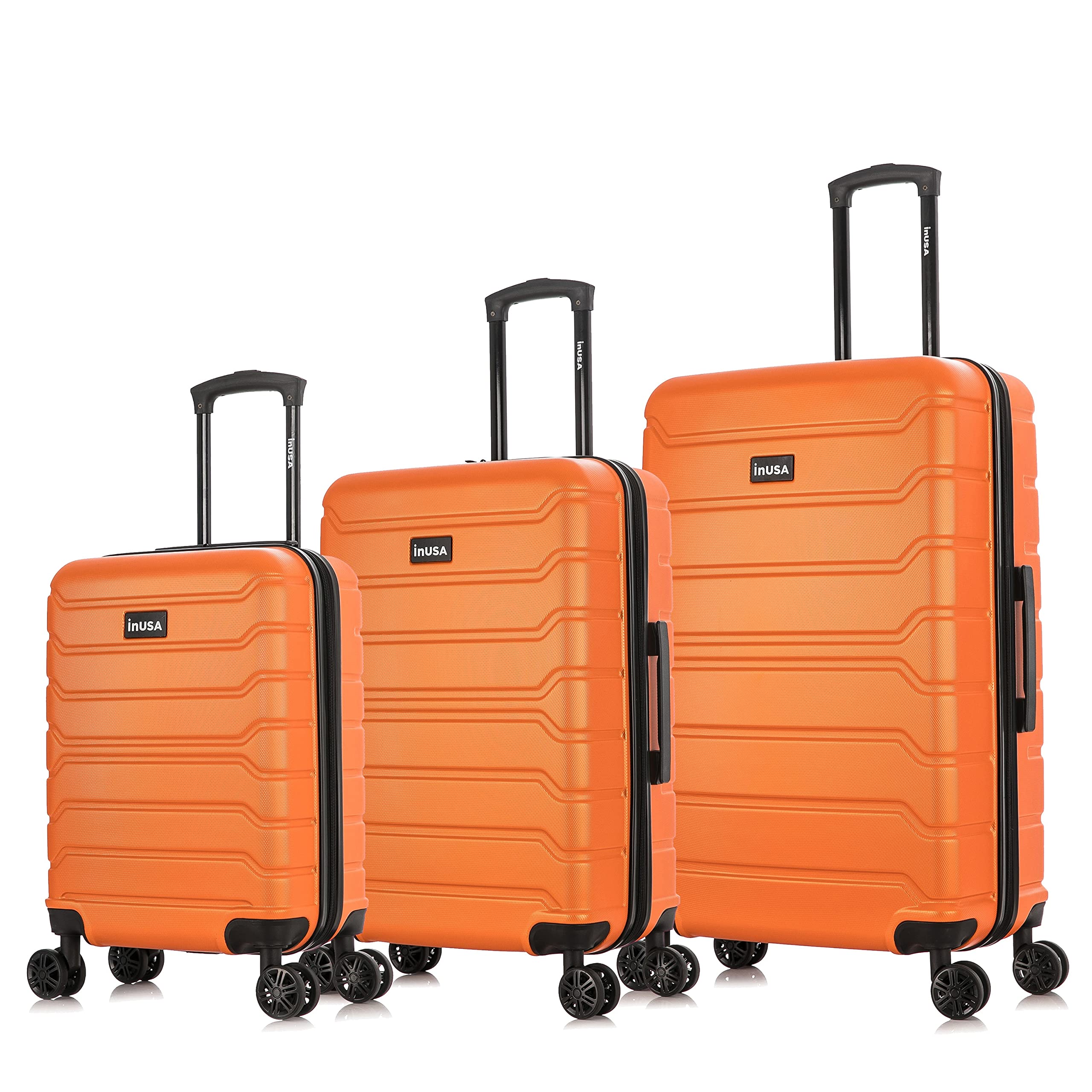 InUSA TREND 3-Piece Lightweight Hardshell Luggage Set with 360° Spinner Wheels - 20in, 24in & 28in Carry-On Checked Suitcases - Durable Orange Travel Bags for Business Trips, Vacations & Family Getaways