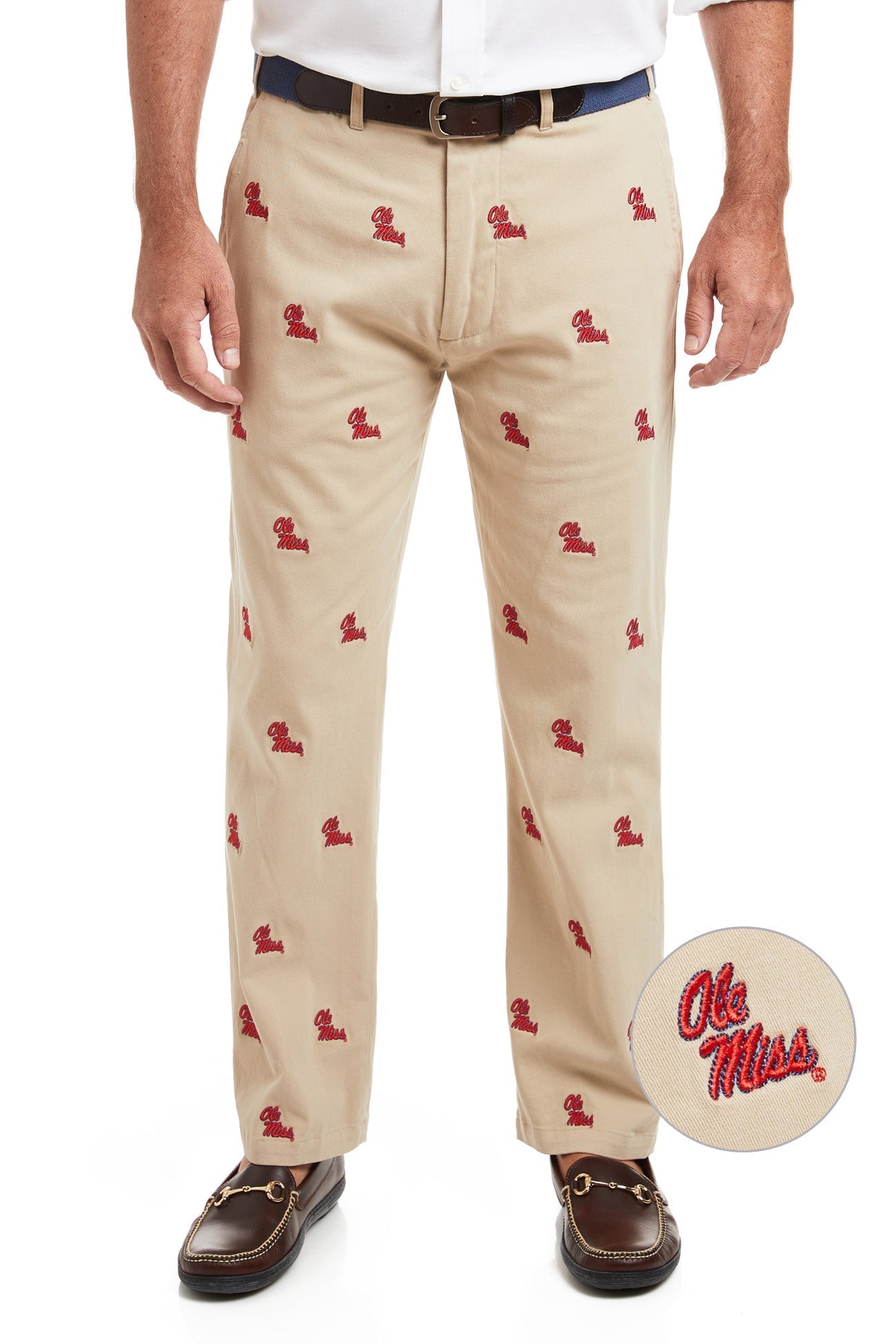 Ole Miss Khaki Collegiate Stretch Twill Pants for Men & Women - Comfortable Casual Dress Pants for School, Work & Everyday Wear