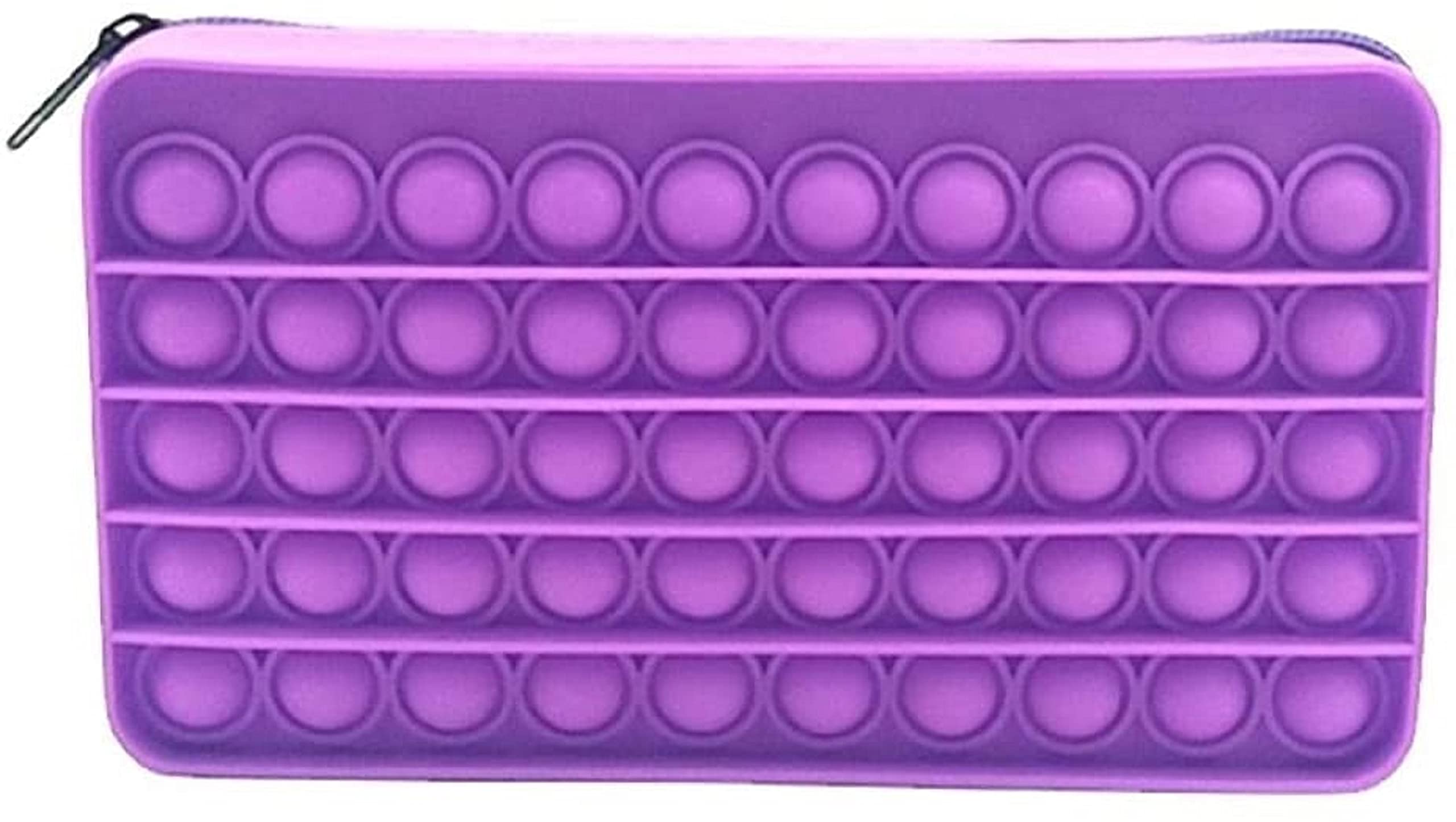 DINGFENG Silicone Fidget Pencil Case - Push Pop Bubble Sensory Toy for Stress Relief, School & Office Supplies Organizer - Stationery Storage Bag for Kids, Students & Adults (Purple) - Perfect for Classroom, Work Desk & Travel Use