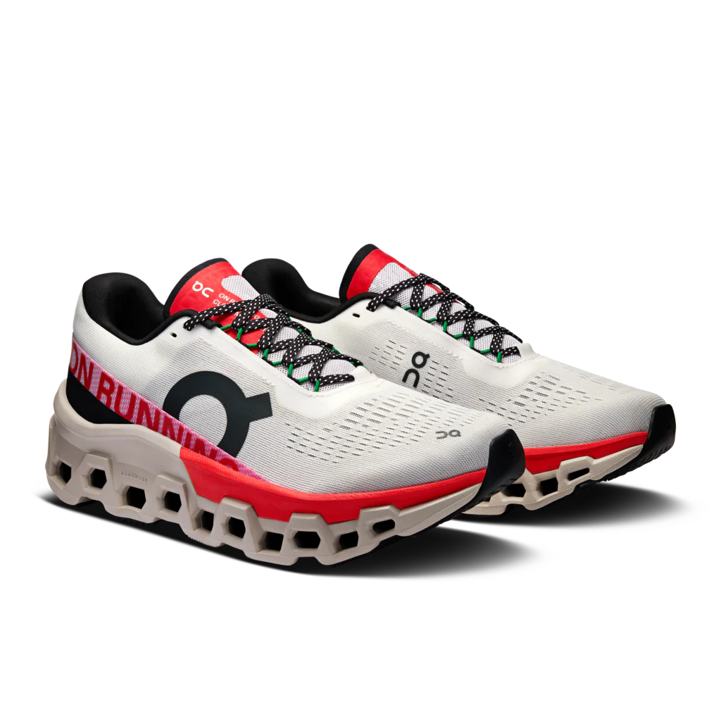 ON Women's CloudMonster 2 Running Shoes - Lightweight Cushioned Sneakers for Women in Ivory/Red - Perfect for Jogging, Gym Workouts & Everyday Wear