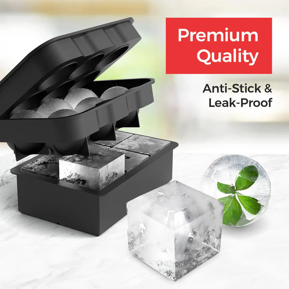 2 in 1 Large Silicone Ice Cube Tray with Lid - BPA Free Flexible Mold for Whiskey, Cocktails & Beverages - Perfect for Home Bars, Parties & DIY Ice Cubes