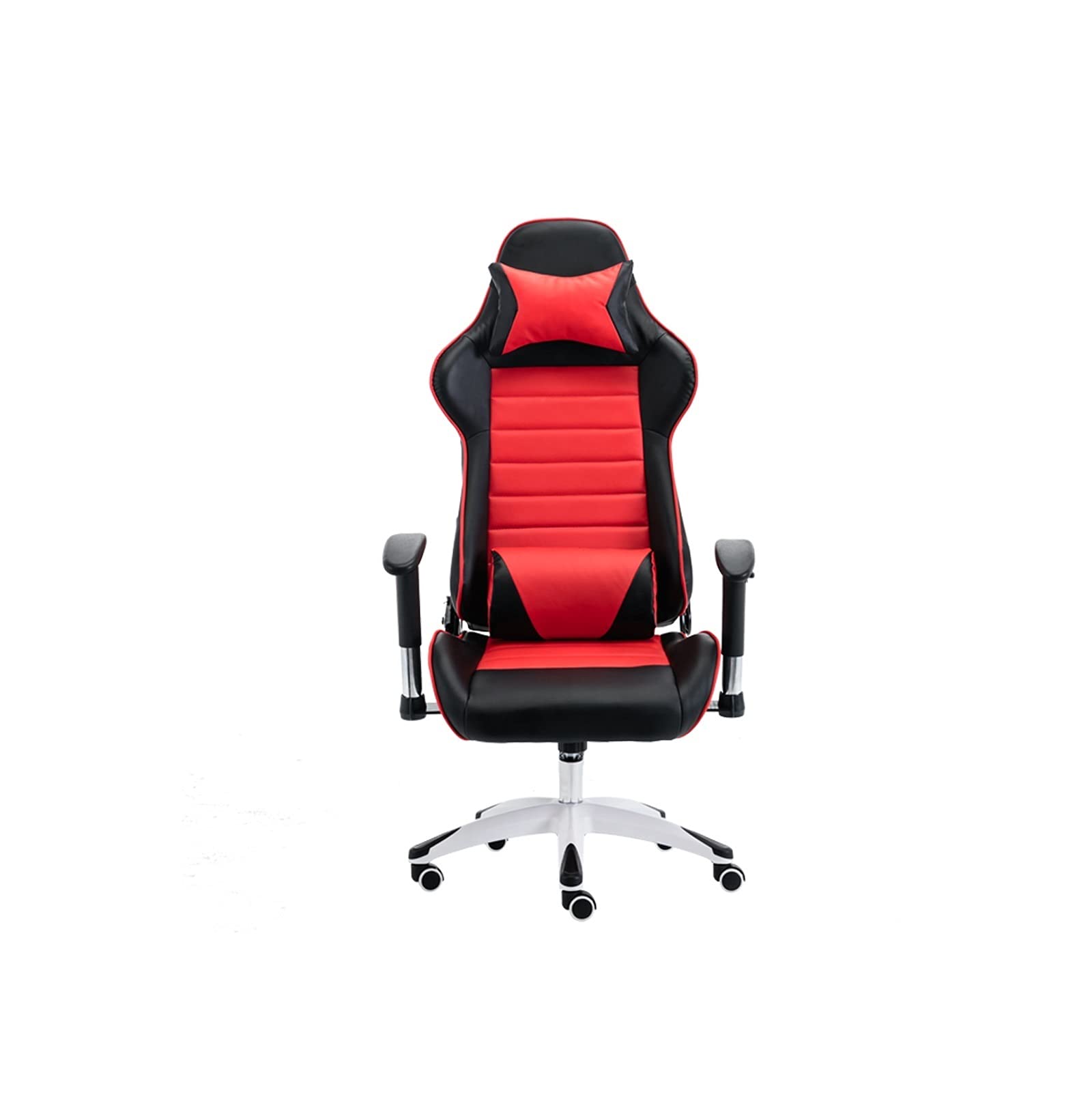 Premium Ergonomic Gaming Chair - Red Leather Executive Office Chair with 360° Swivel for PC & Computer Desk - Comfortable Rotating Stool for Gaming, Work & Home Office Use