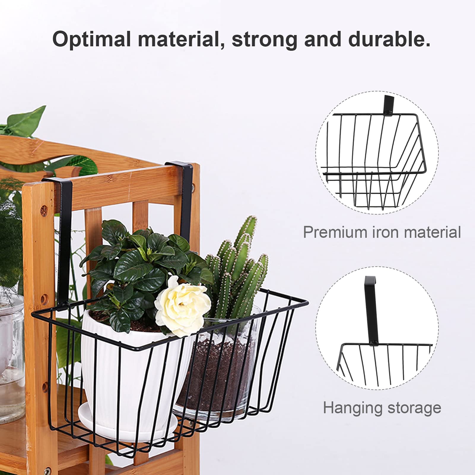 PRETYZOOM Metal Wall Hanging Planter Baskets - Decorative Flower Pot Holder for Succulents, Herbs & Small Plants - Sturdy Railing Grid Panel with Wire Basket - Perfect for Balcony, Garden & Indoor Vertical Gardening