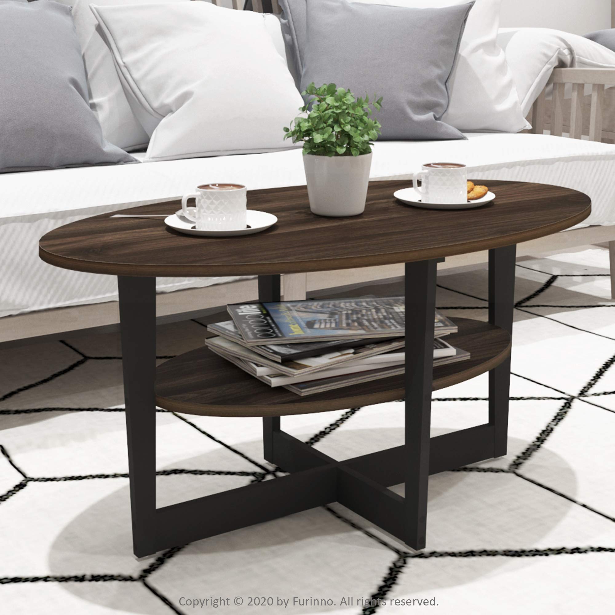 Furinno Walnut & Black Coffee Table - 1-Pack Modern End Table for Living Room, Bedroom, or Office - Sturdy & Space-Saving Design