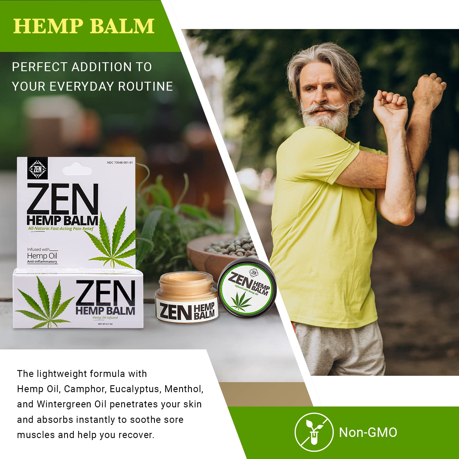 Premium Hemp Balm for Pain Relief - Natural Hemp Oil Extract for Joint, Back, Neck & Muscle Discomfort - Soothing Topical Cream with Hemp Extract - 0.7 oz (Pack of 1) - Perfect for Post-Workout Recovery & Daily Aches
