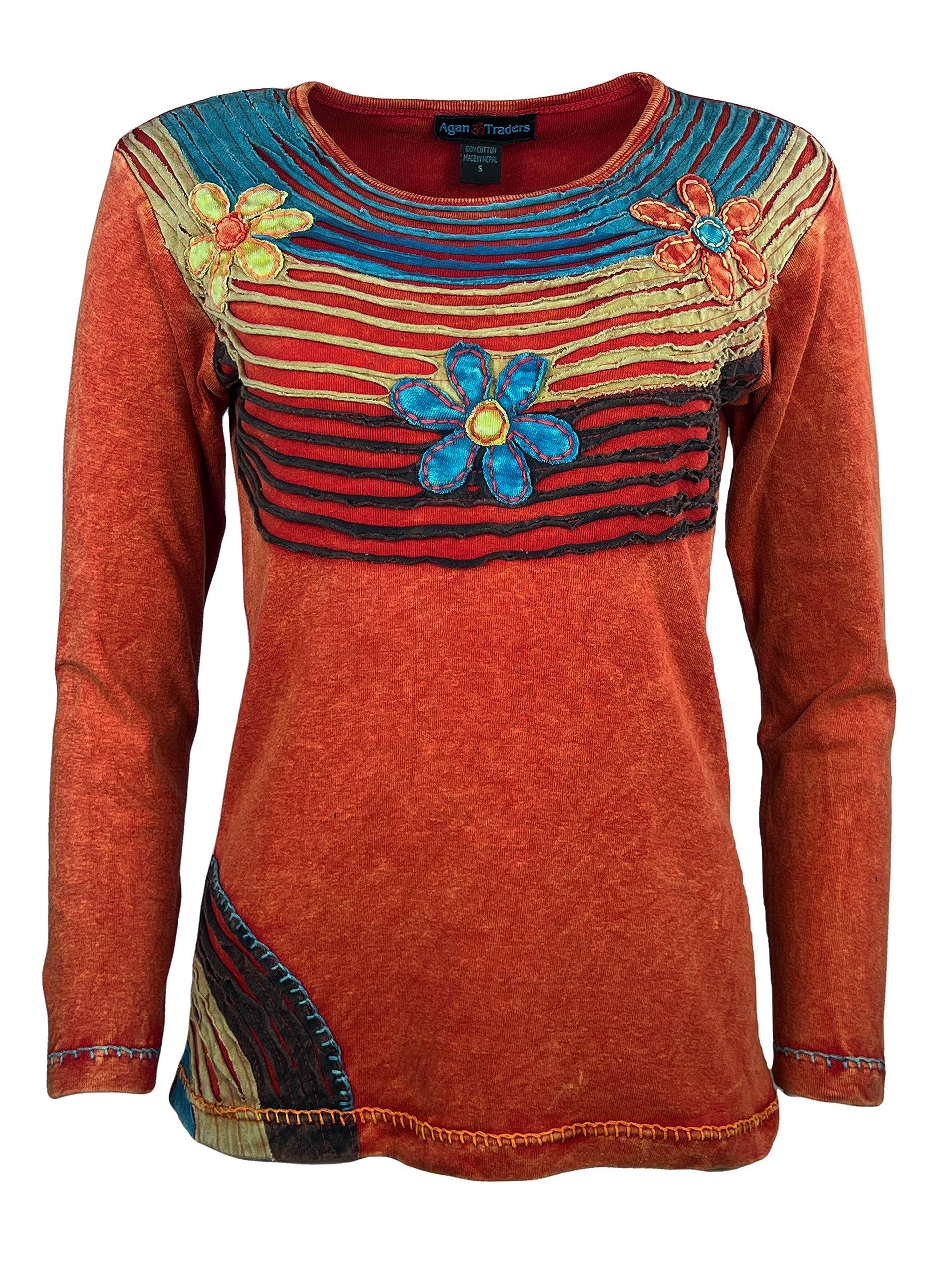 Agan Traders 2025 Spring Gypsy Boho Rib Knit Distressed Stonewashed Long Sleeve Sweatshirt - Women's Casual Blouse for Streetwear, Music Festivals & Boho Chic Outfits