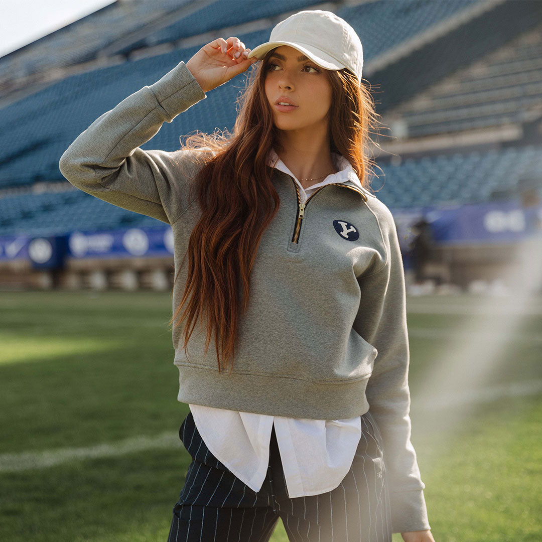 BYU Oxford Zip Up Hoodie - Heather Grey | Men's Casual Pullover for College, Streetwear & Outdoor Activities