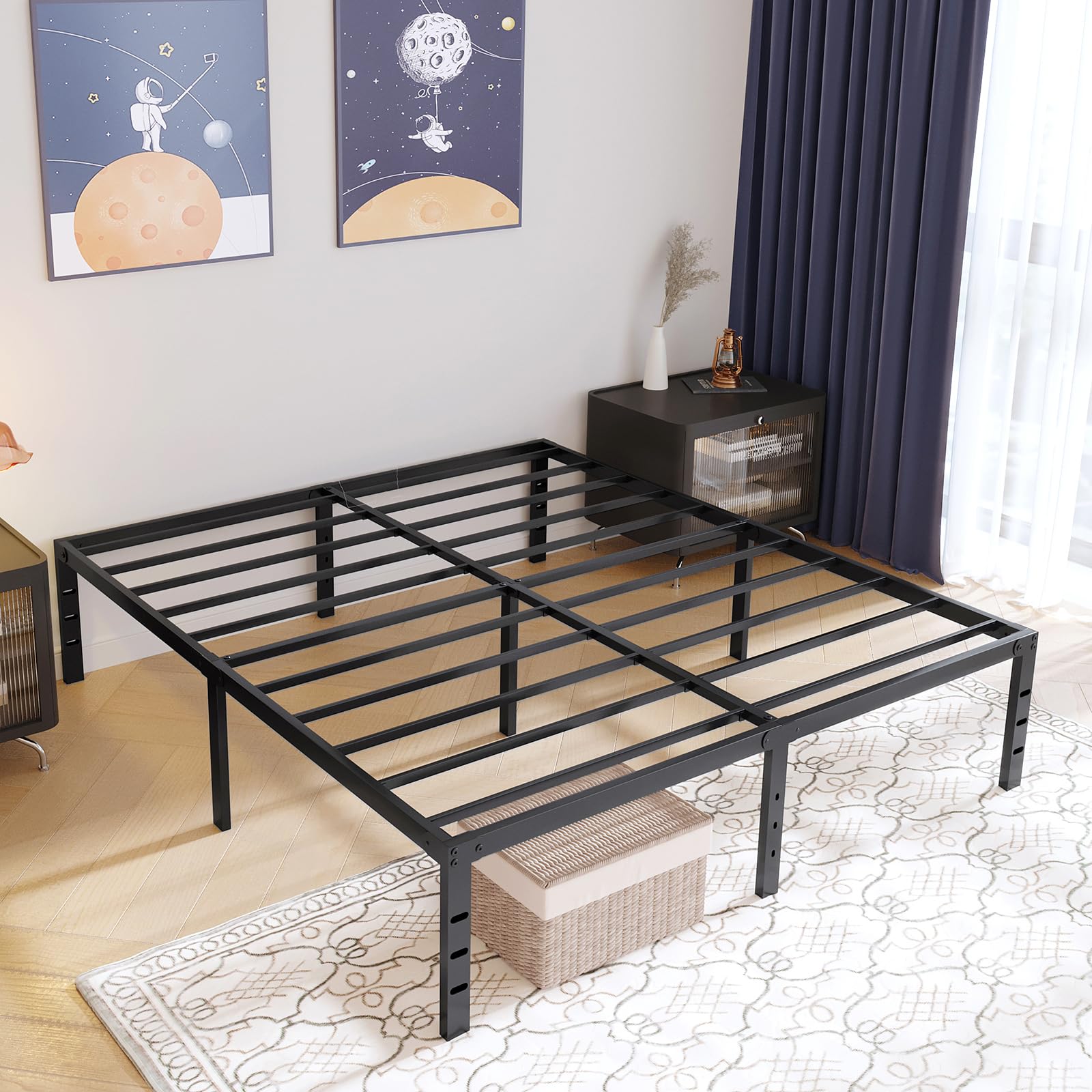 Zizin 14 Inch Metal Platform Bed Frame - No Box Spring Needed, Sturdy & Noise-Free for Bedrooms