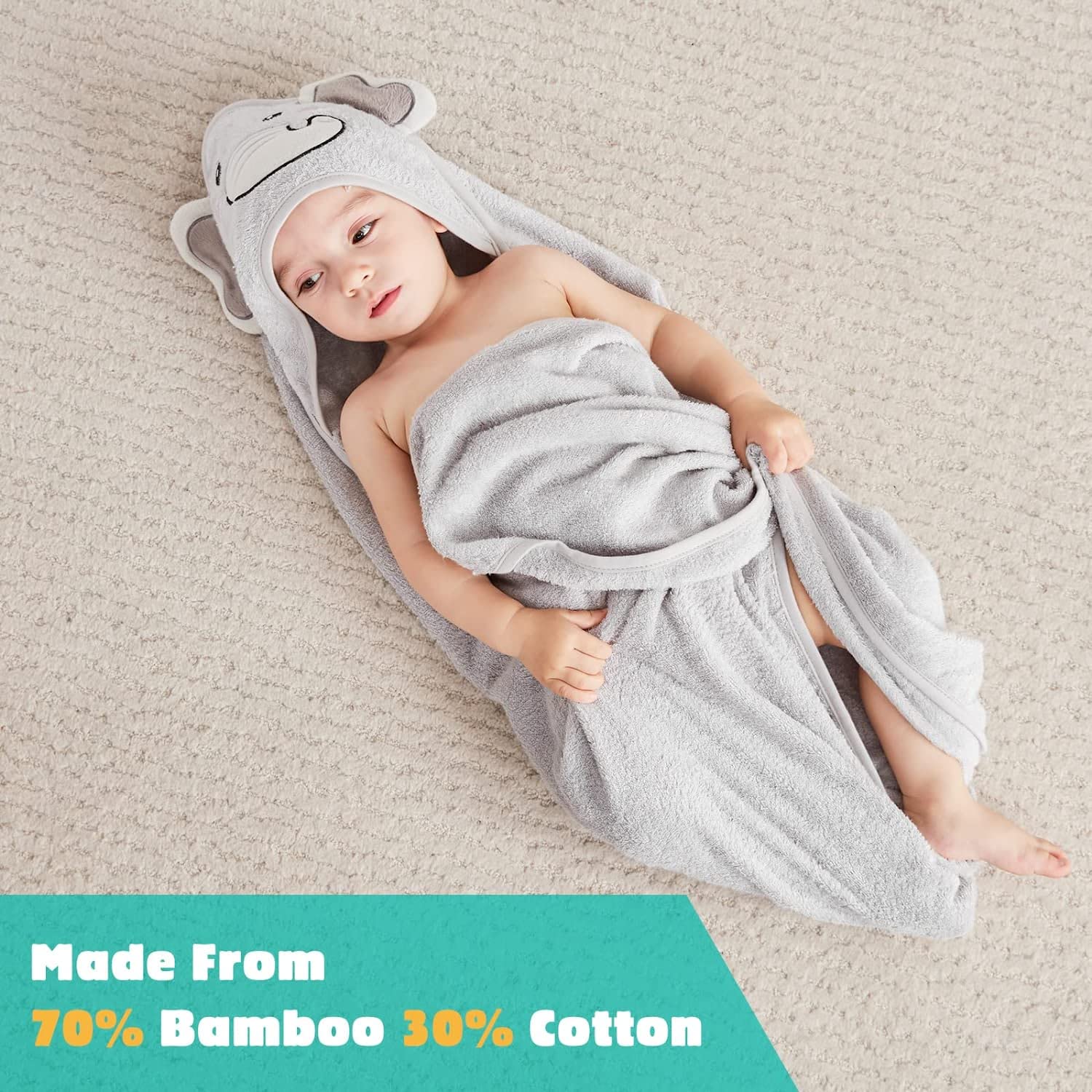 Touchat Hooded Baby Towels - Ultra Soft & Hypoallergenic Bath Towel with Hood for Newborns, Infants & Toddlers | Large 35.1