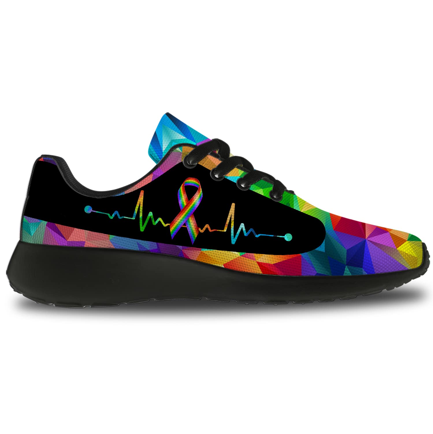 Unisex Pride Running & Walking Shoes - LGBT Rainbow Flag Sneakers for Men & Women (Size 7 Men/8.5 Women) - Perfect for Workouts, Pride Parades & Everyday Wear - Black