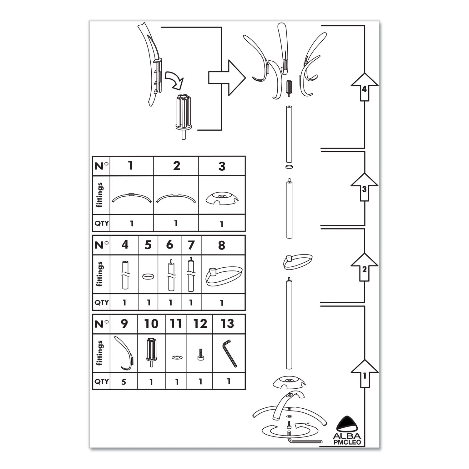 Alba™ Cleo Coat Stand - Freestanding Coat Rack with 10 Hooks - Durable Steel & Plastic Construction - 19.75
