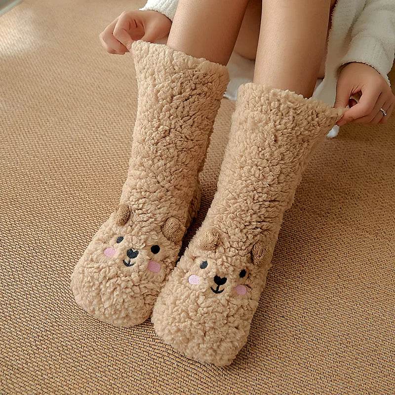 Cozy Fuzzy Bear Socks for Women & Men - Soft Winter Warm Slipper Socks with Non-Slip Grip - Perfect for Christmas Gifts, Home Relaxing & Cold Weather Comfort