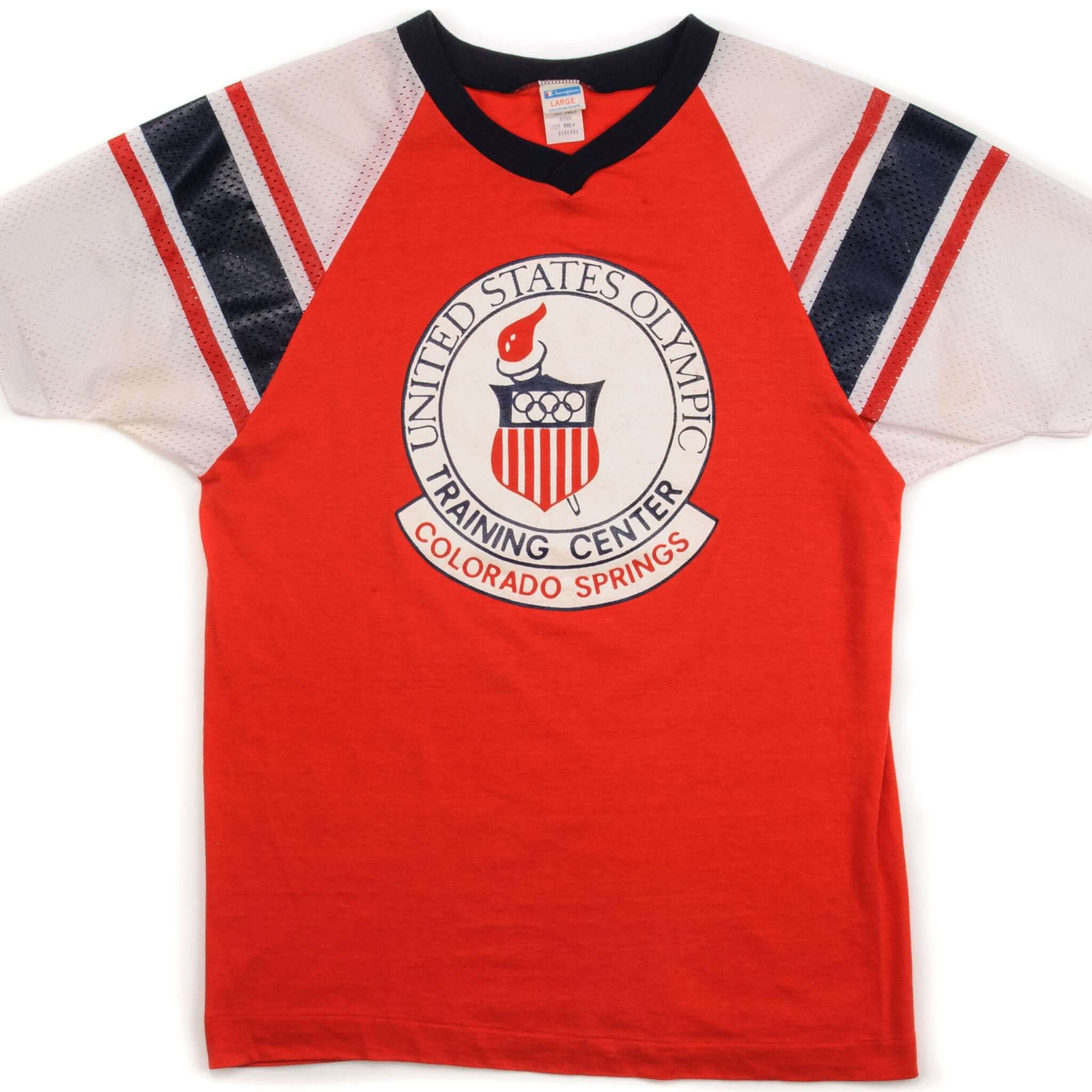 Vintage Champion US Olympic Training Center T-Shirt 1970s - Medium, Made in USA - Retro Athletic Wear for Gym, Workout & Casual Style