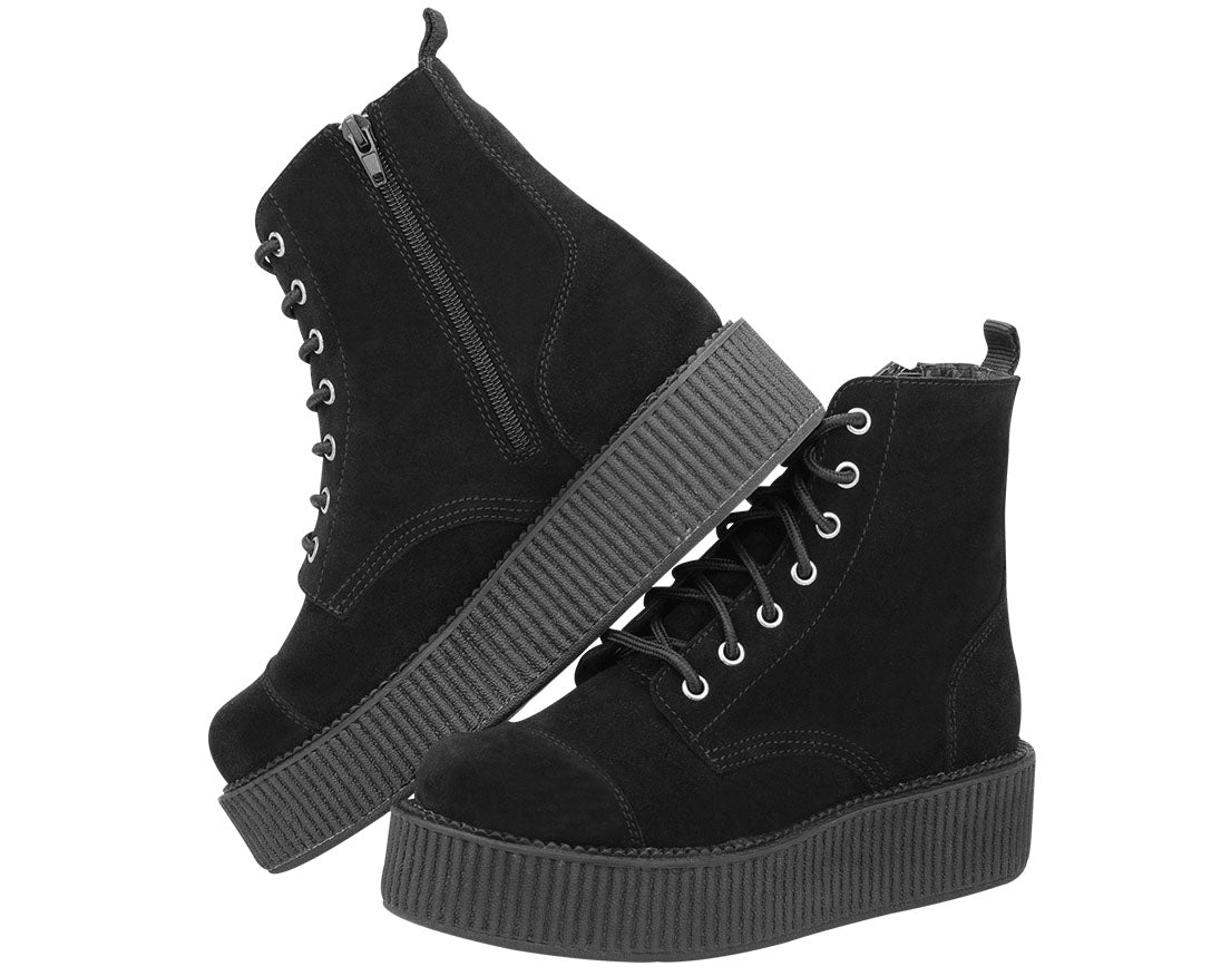 T.U.K Black Suede Mondo 7I Boot - Punk Rock Ankle Boots for Women | Perfect for Concerts, Night Out & Alternative Fashion