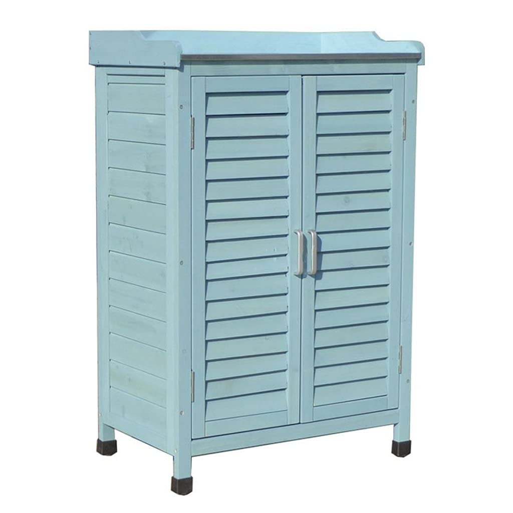 Outdoor Storage Cabinet - Waterproof & UV Resistant Wooden 3-Tier Garden Shed Organizer for Shoes, Tools & Equipment (64.5x38.5x101.1cm, Blue) - Perfect for Patio, Backyard & Garage Storage Solutions