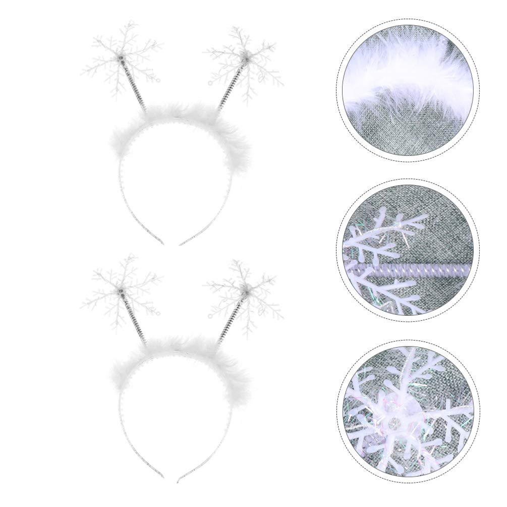 FRCOLOR 2 Pack Christmas Snowflake Headbands with Feathers - Festive Hair Hoop Boppers for Women & Girls - Perfect for Holiday Parties, Xmas Photos & Winter Celebrations