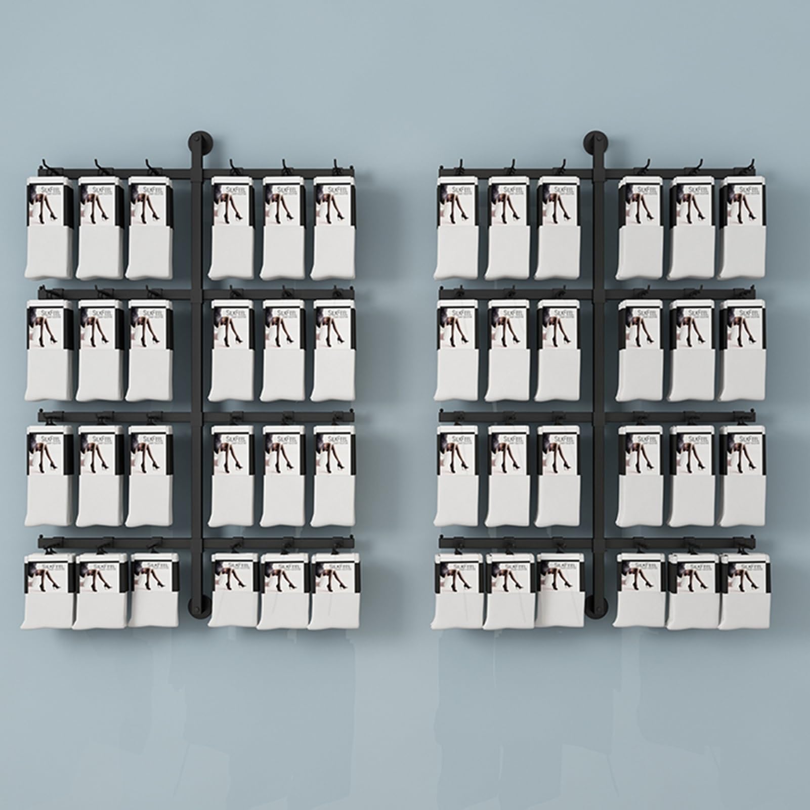 Wall-Mounted Retail Display Rack for Socks, Slippers, Underwear & Phone Accessories - Commercial Clothing Store Shelving Unit with Hanging Storage - Black Boutique Wall Shelf for Organizing Retail Merchandise & Small Items