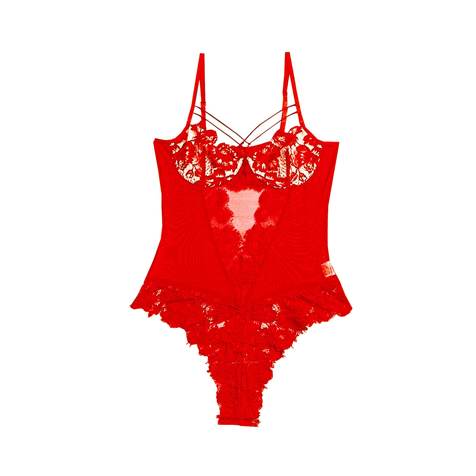 Sexy Lace Teddy Babydoll Nightgown - Deep V Neck Hollow Out Bodysuit for Women | Sleepwear & Lingerie for Romantic Nights, Boudoir Photoshoots & Special Occasions