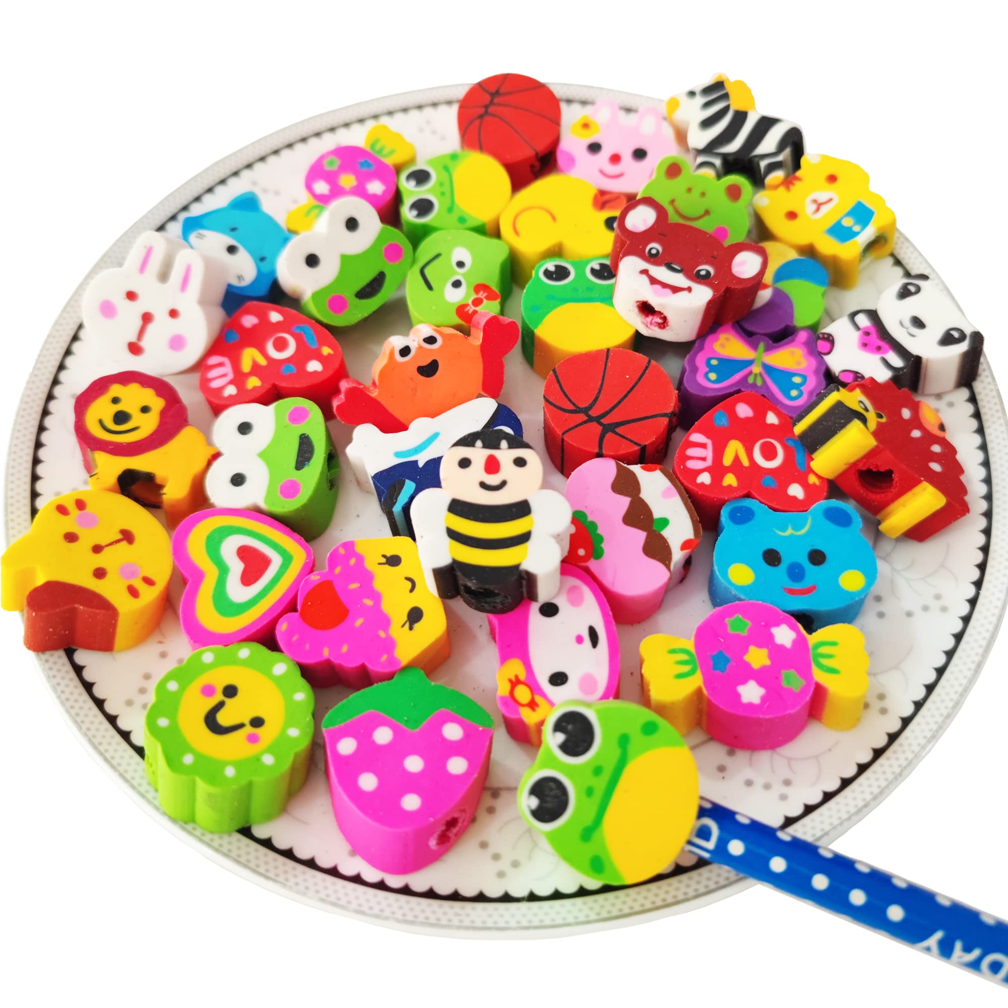 35PCS Fun Animal & Fruit Pencil Toppers - Cute Eraser Caps for Kids, Bulk School Supplies, Classroom Rewards & Party Favors - Perfect for Back to School, Birthday Gifts & Study Motivation (Random Patterns)