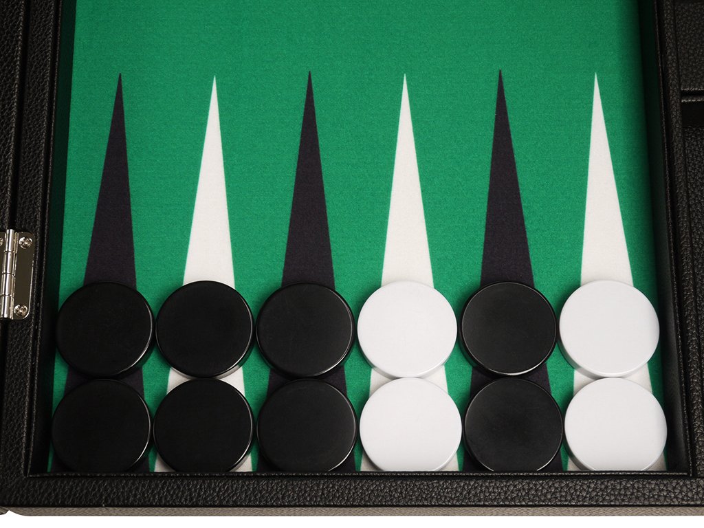 Premium 19-Inch Backgammon Set - Large Wooden Board with Black Frame & Green Felt Playing Surface, Classic Black and White Points - Perfect for Family Game Nights, Travel, and Casino-Style Entertainment