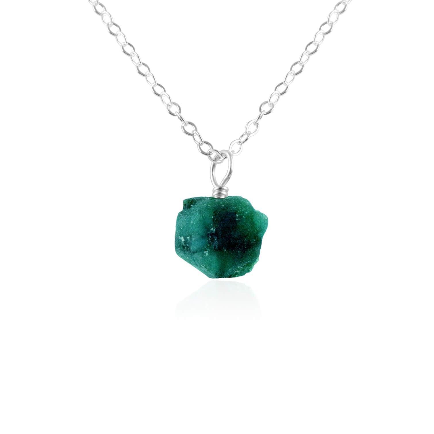 Natural Raw Emerald Pendant Necklace - Handmade Sterling Silver Jewelry for Women - Perfect for Boho, Hippie & Nature Lover Gifts
