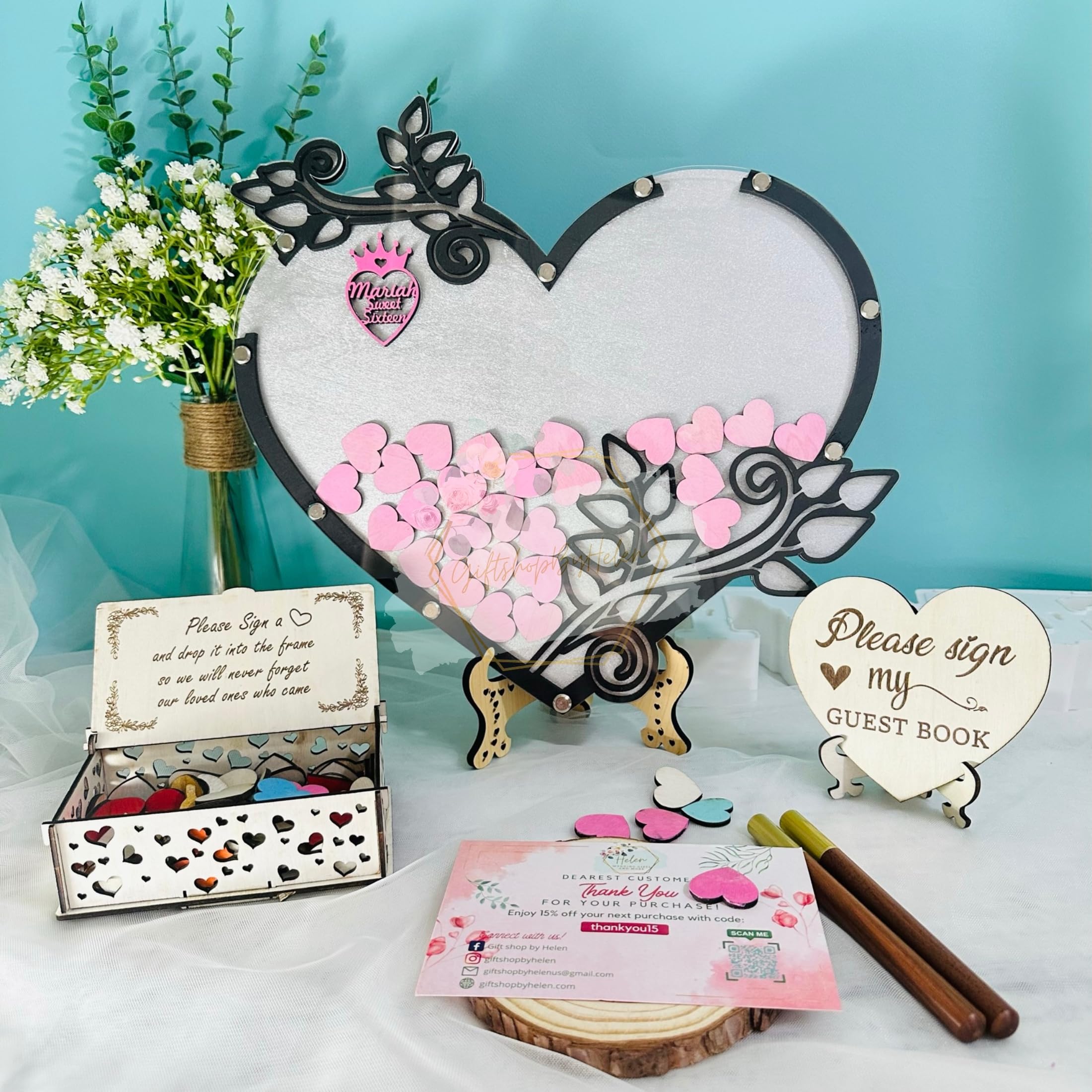 Personalized Wedding Guest Book Alternative Frame - Custom Heart Guest Book Drop Box for Bride & Groom - Unique Wooden Sign for Wedding Reception & Quinceañera - Perfect for Anniversary, Bridal Shower & Special Events